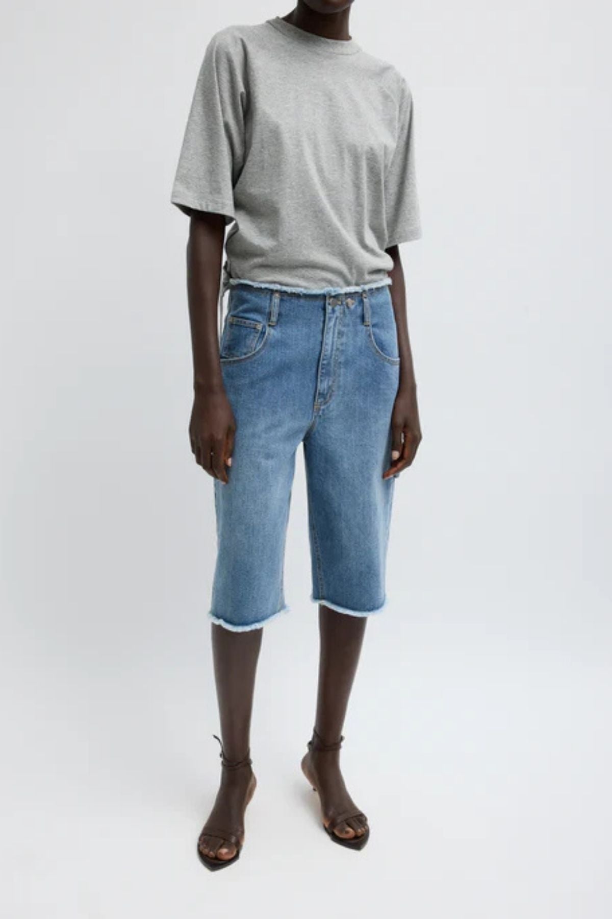 Tibi T-Shirting SS Top Shirred Back - Heather Grey