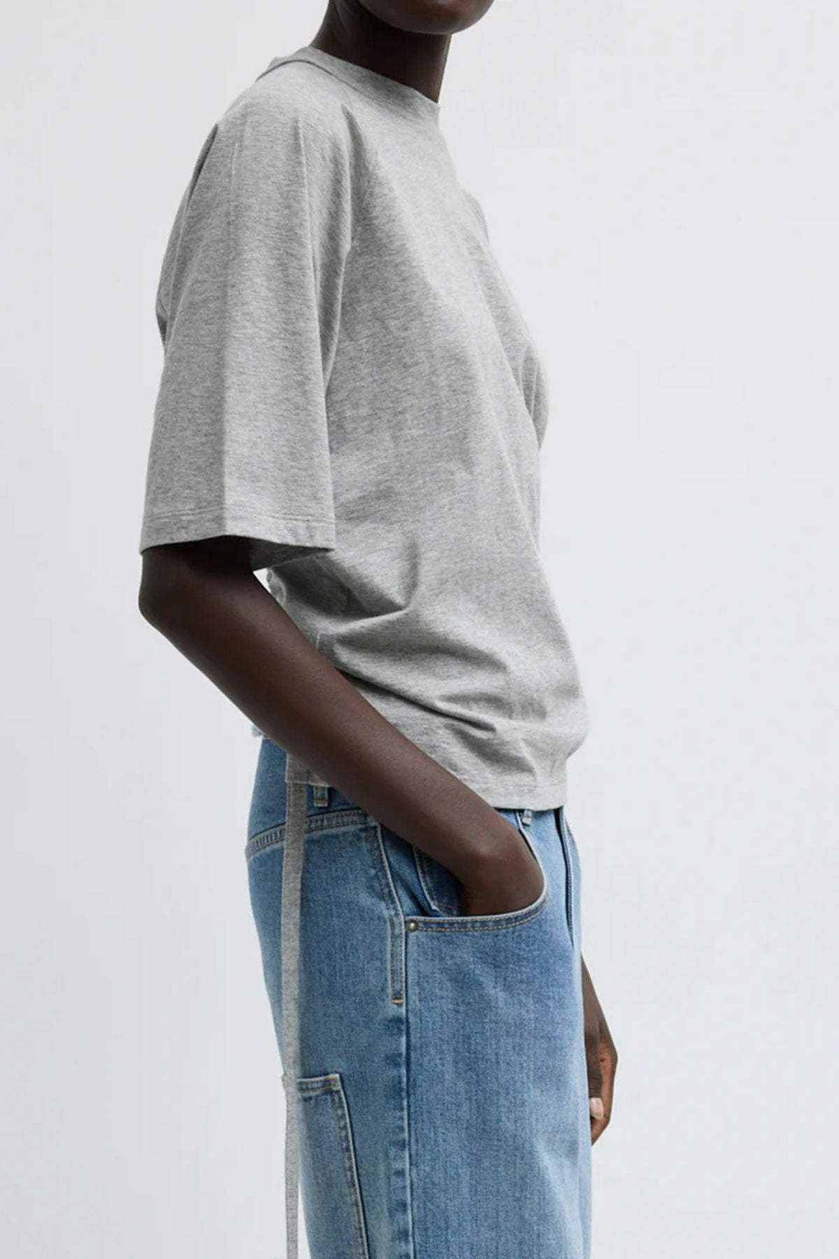 Tibi T-Shirting SS Top Shirred Back - Heather Grey