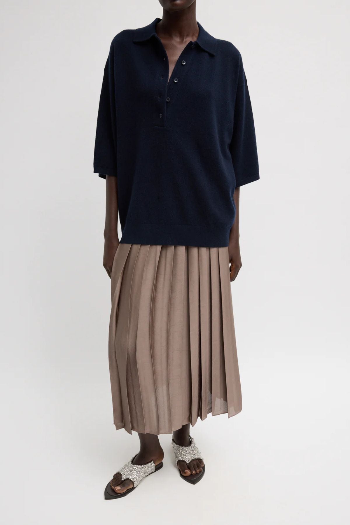 Tibi Washable Cashmere Easy T Polo - Navy