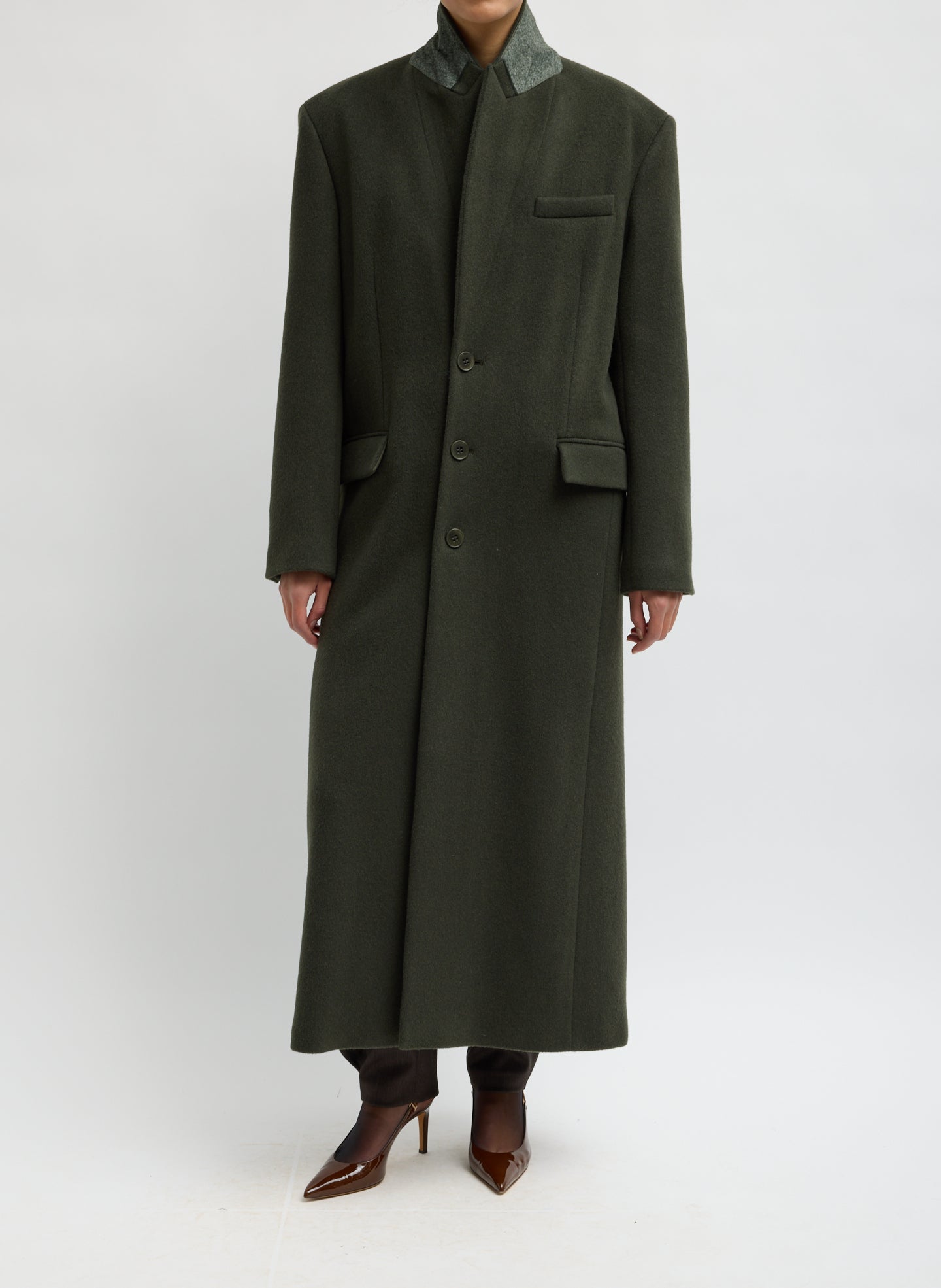 Tibi Wool Coating Tailored Mens Coat - Loden