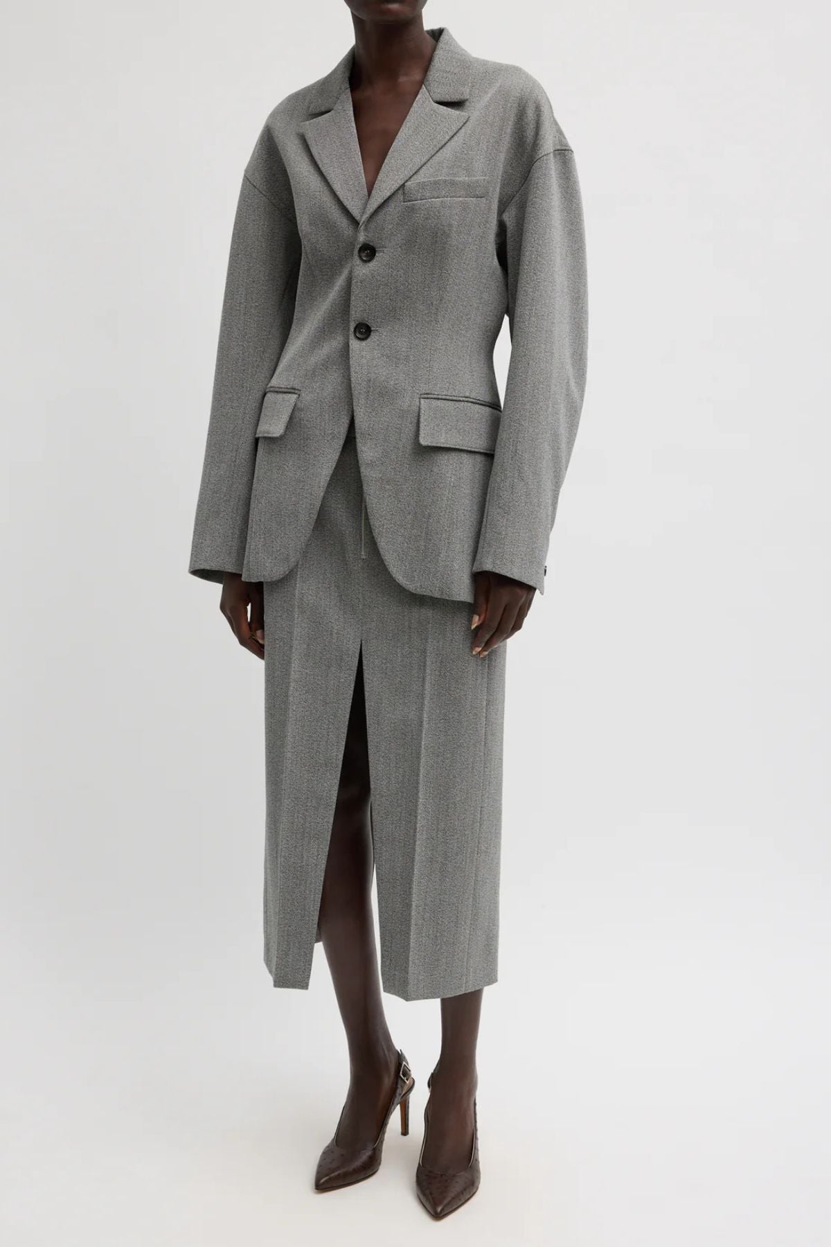 Tibi Wool Sculpted Blazer - Grey Multi