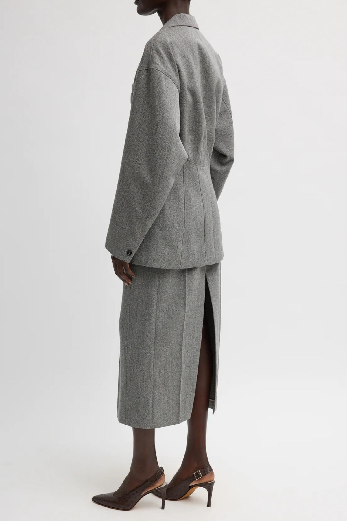 Tibi Wool Sculpted Blazer - Grey Multi