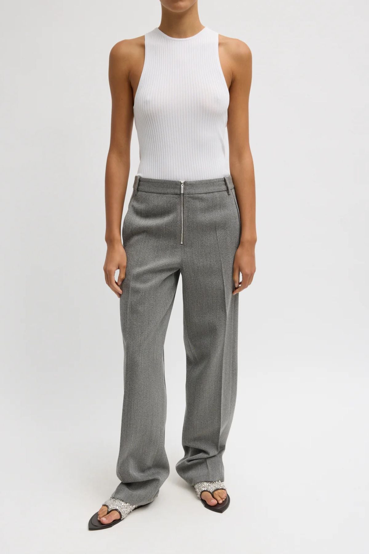 Tibi Zip Front Trouser - Grey Multi
