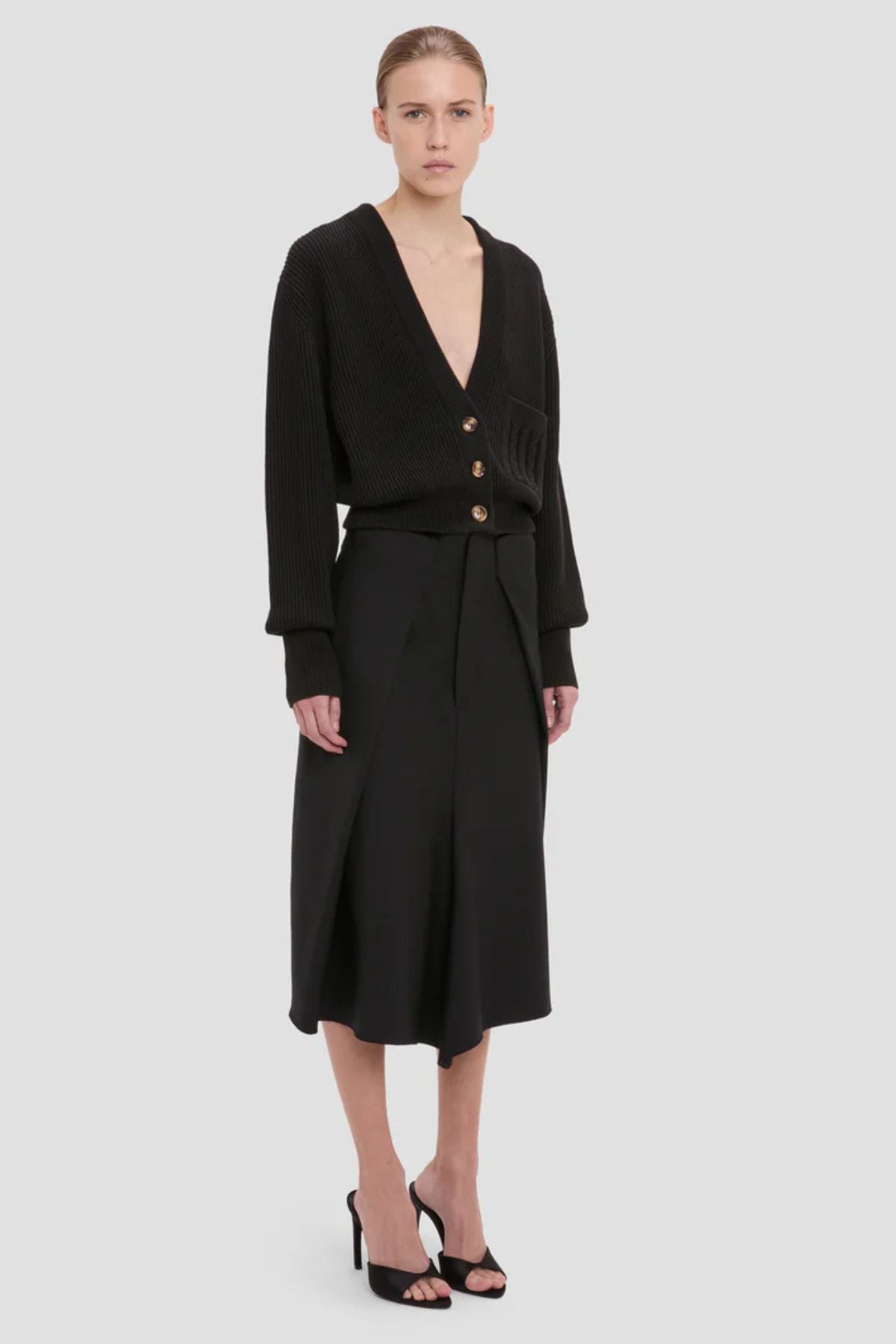 Victoria Beckham Cable Pocket Cardigan - Black