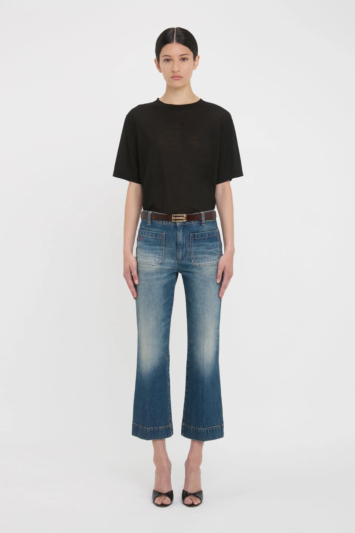 Victoria Beckham Classic Cotton Crepe T-Shirt  - Black