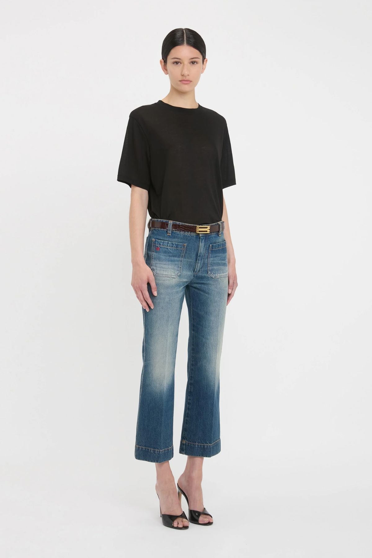 Victoria Beckham Classic Cotton Crepe T-Shirt - Black