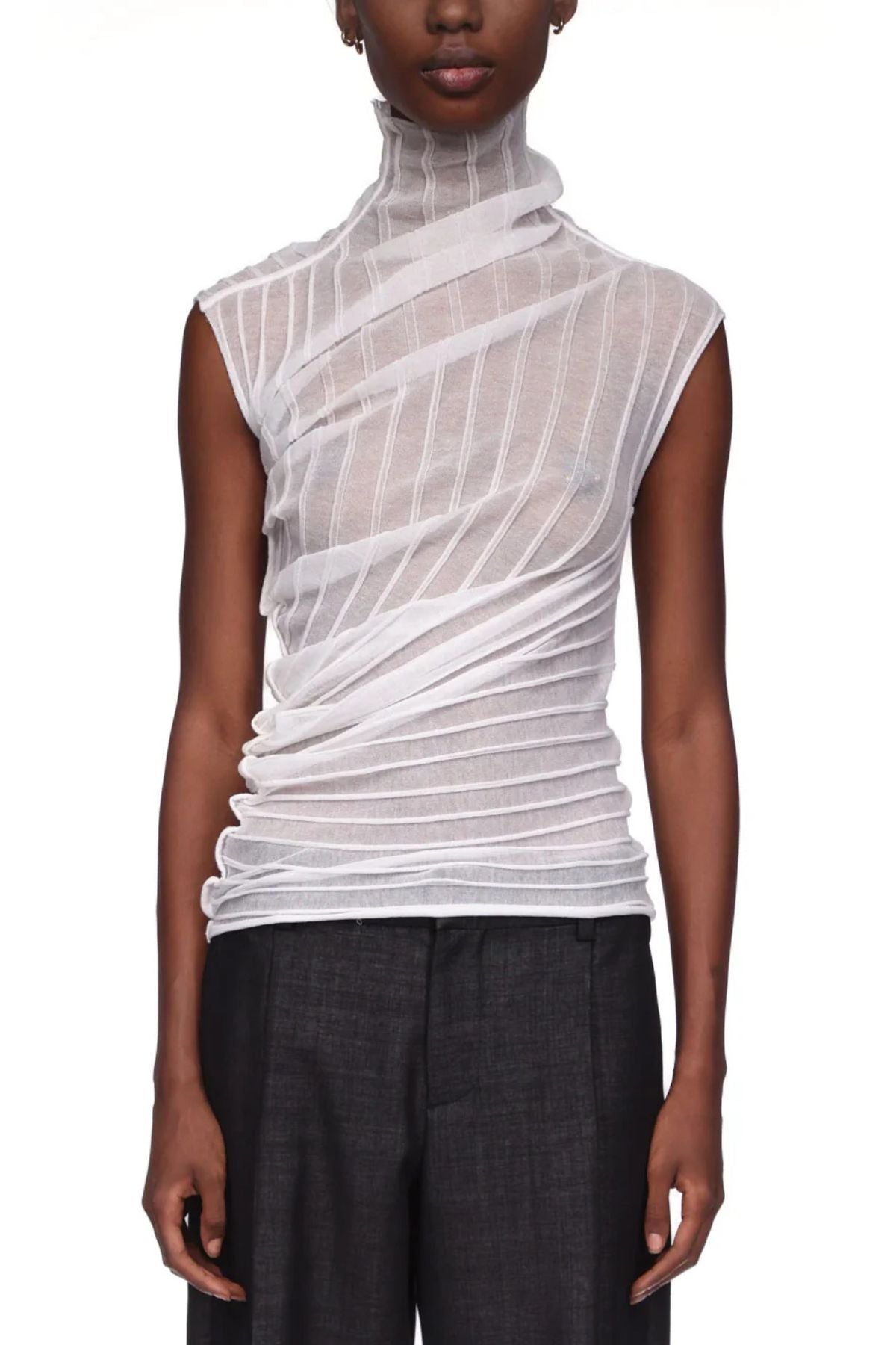 Victoria Beckham Draped Sleeveless High Neck Top - White