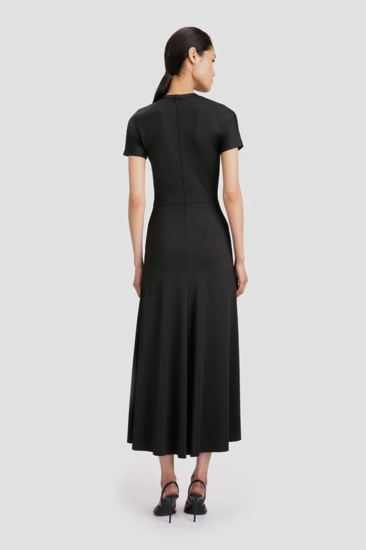 Victoria Beckham Gathered Waist T-Shirt Midi Dress - Black