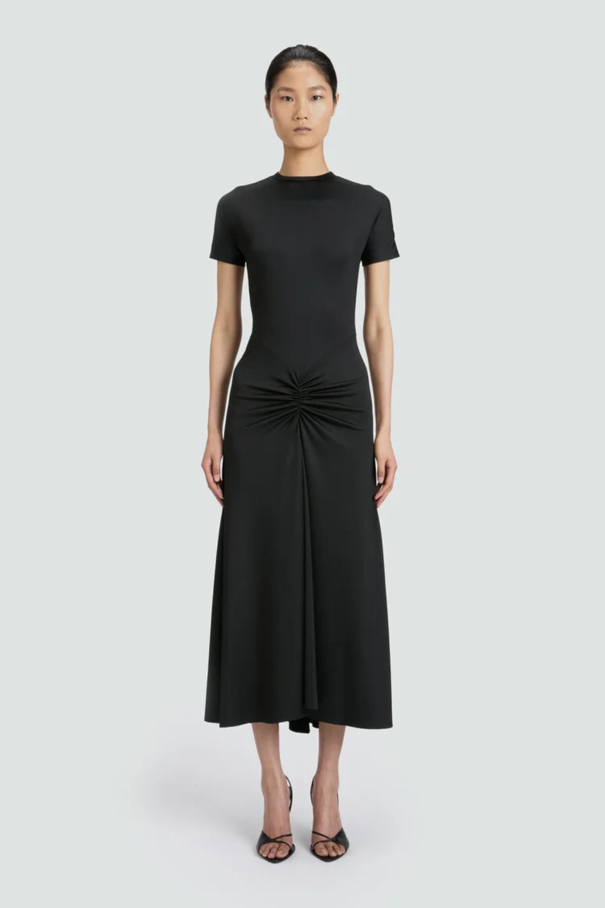 Victoria Beckham Gathered Waist T-Shirt Midi Dress - Black