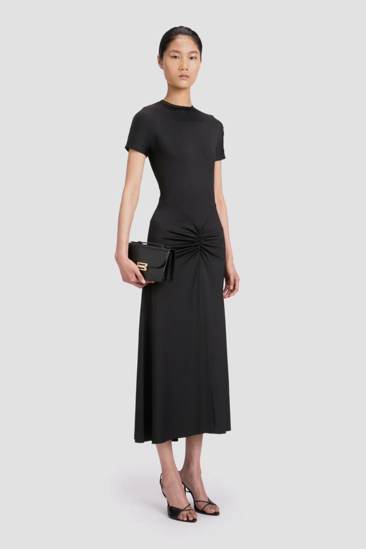 Victoria Beckham Gathered Waist T-Shirt Midi Dress - Black