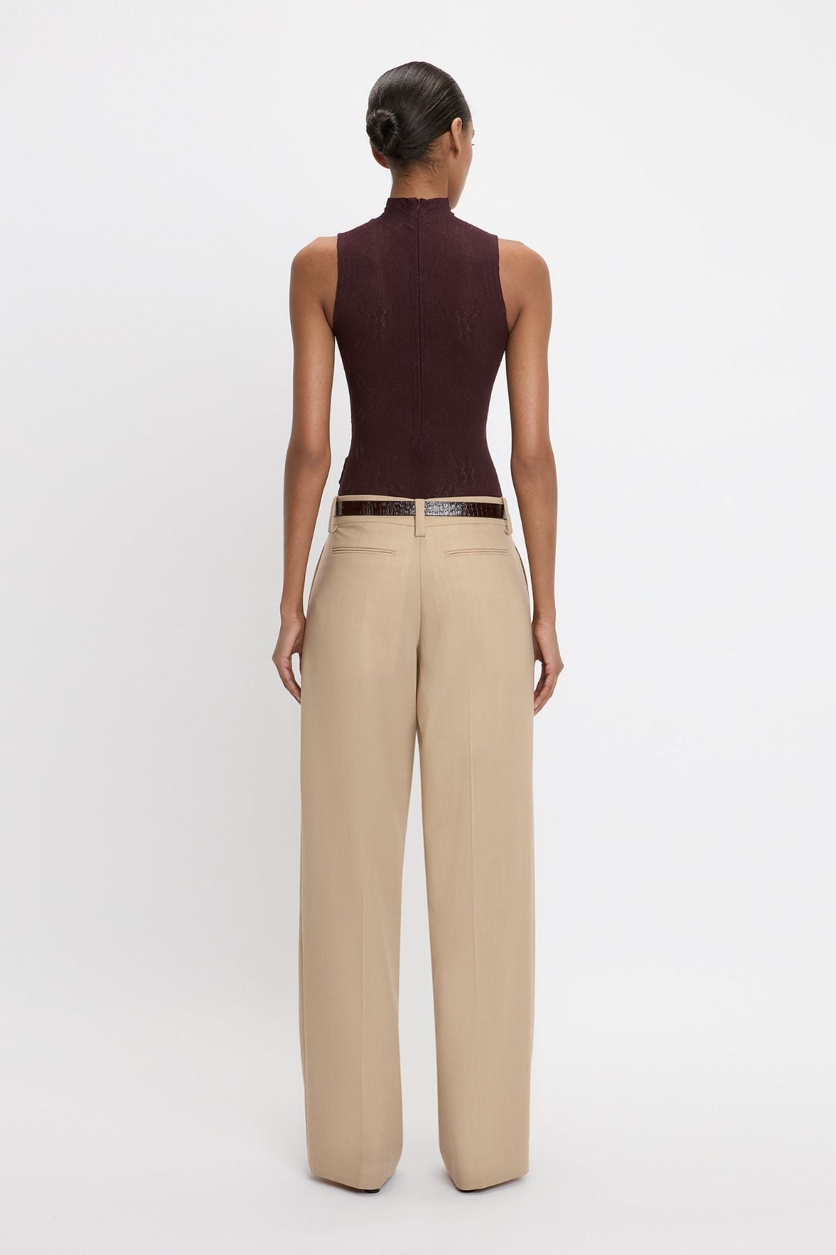 Victoria Beckham Low Rise Seam Detail Trouser - Sepia/ Ivory