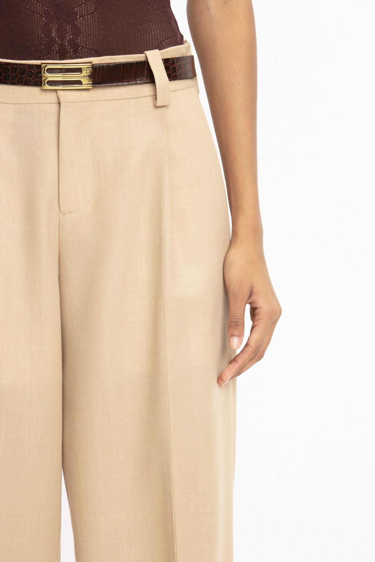 Victoria Beckham Low Rise Seam Detail Trouser - Sepia/ Ivory