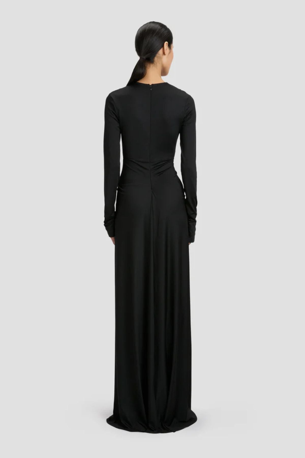 Victoria Beckham LS Deep V Neck Gown - Black
