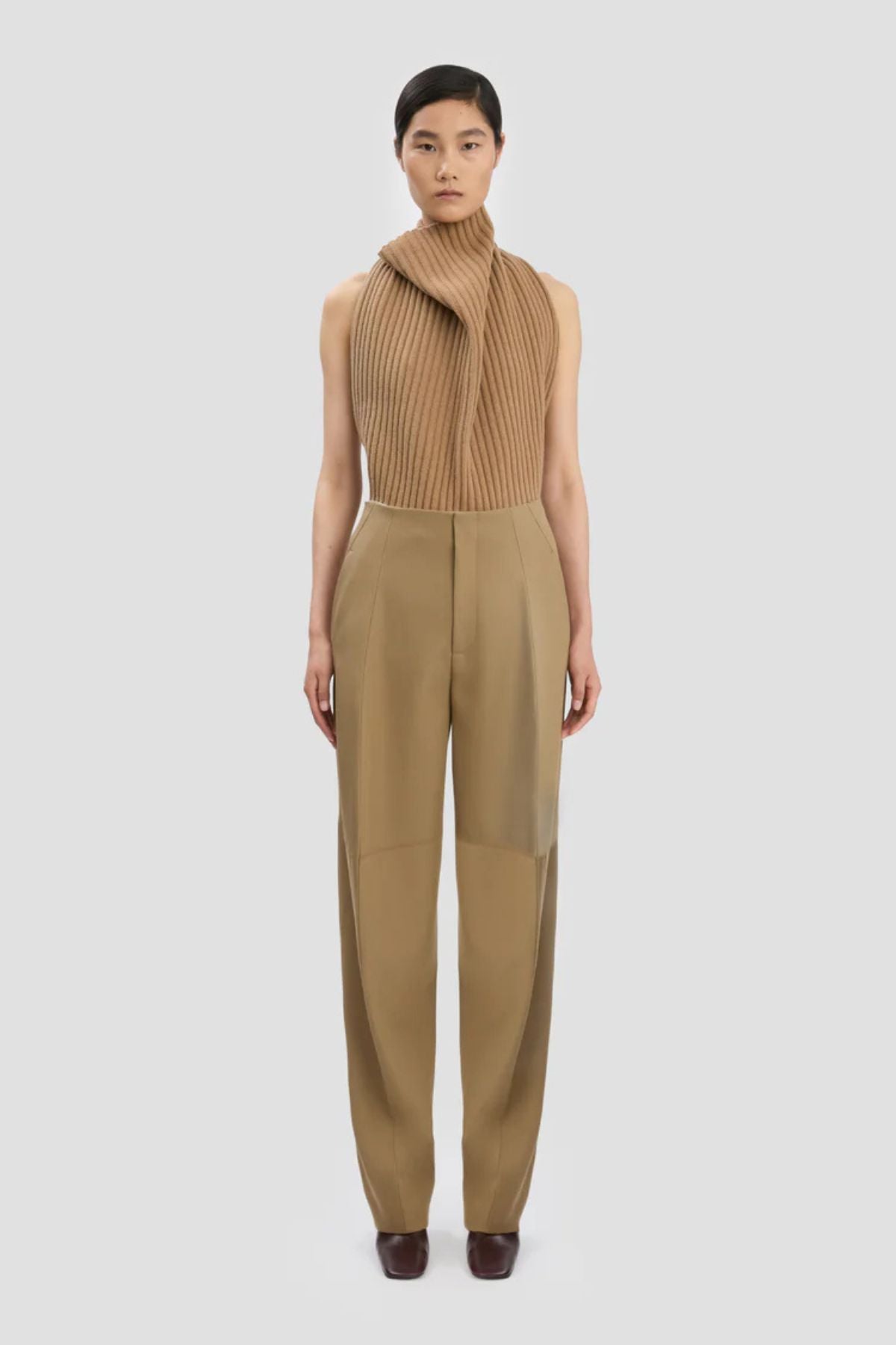 Victoria Beckham Sculptural Leg Trouser - Dark Camel