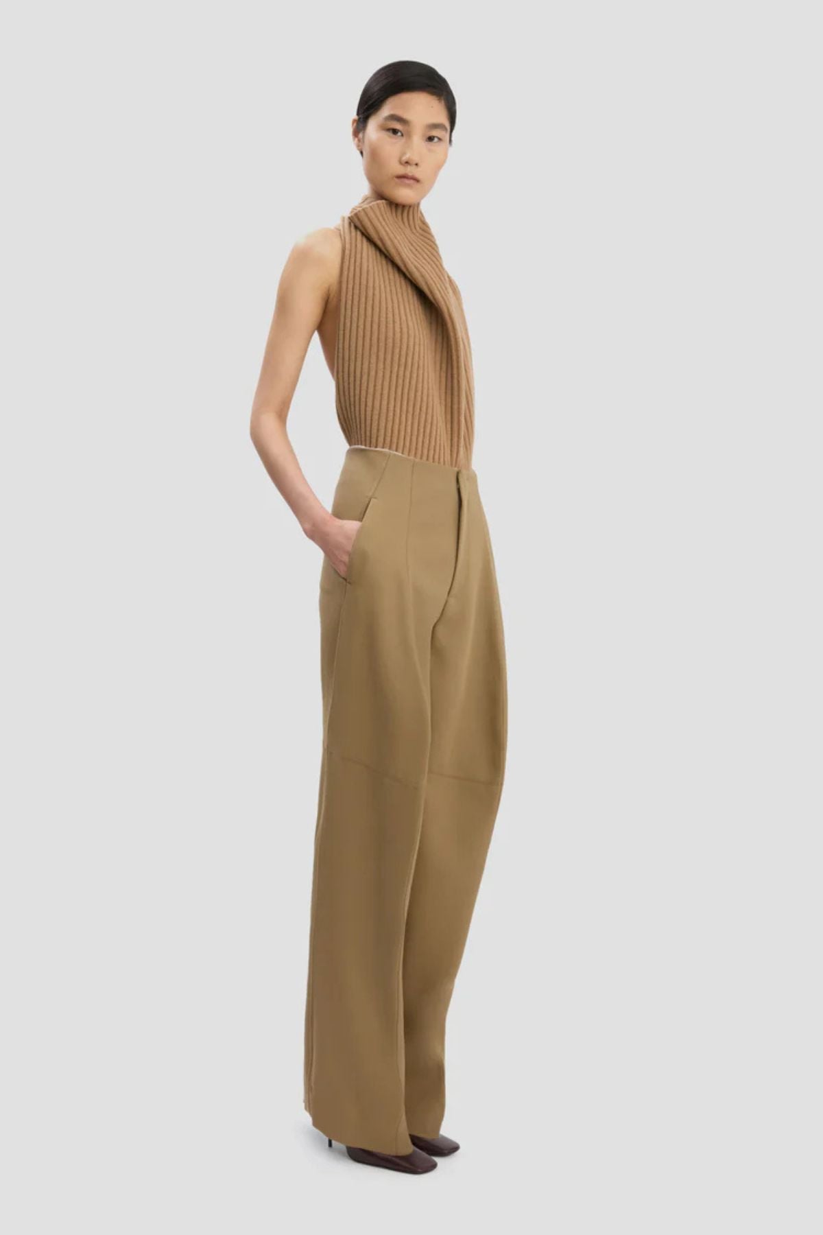 Victoria Beckham Sculptural Leg Trouser - Dark Camel
