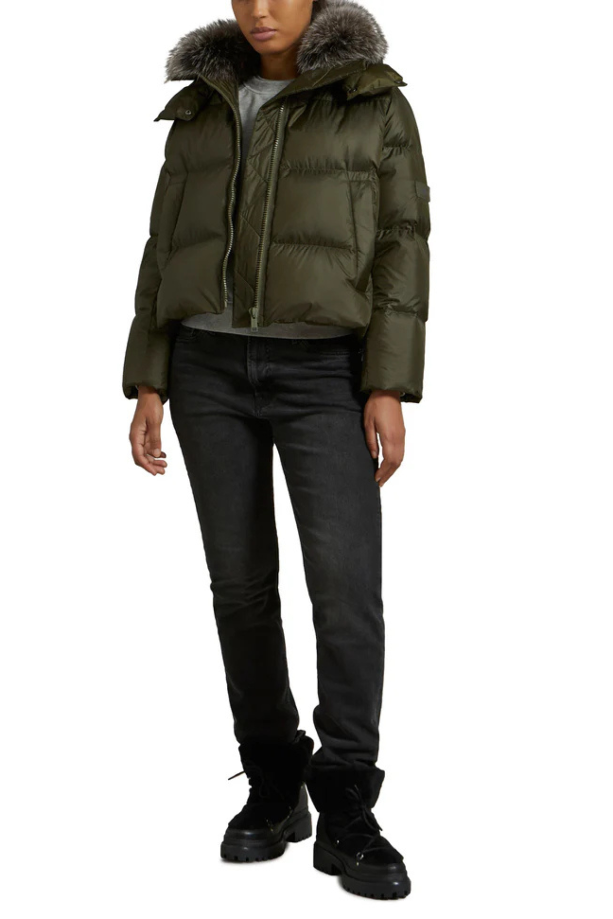 Yves Salomon 25W25WFV01255DORD Crop Parka w. Detachable Hood and Fox Fur Collar A8045 Hunter Green