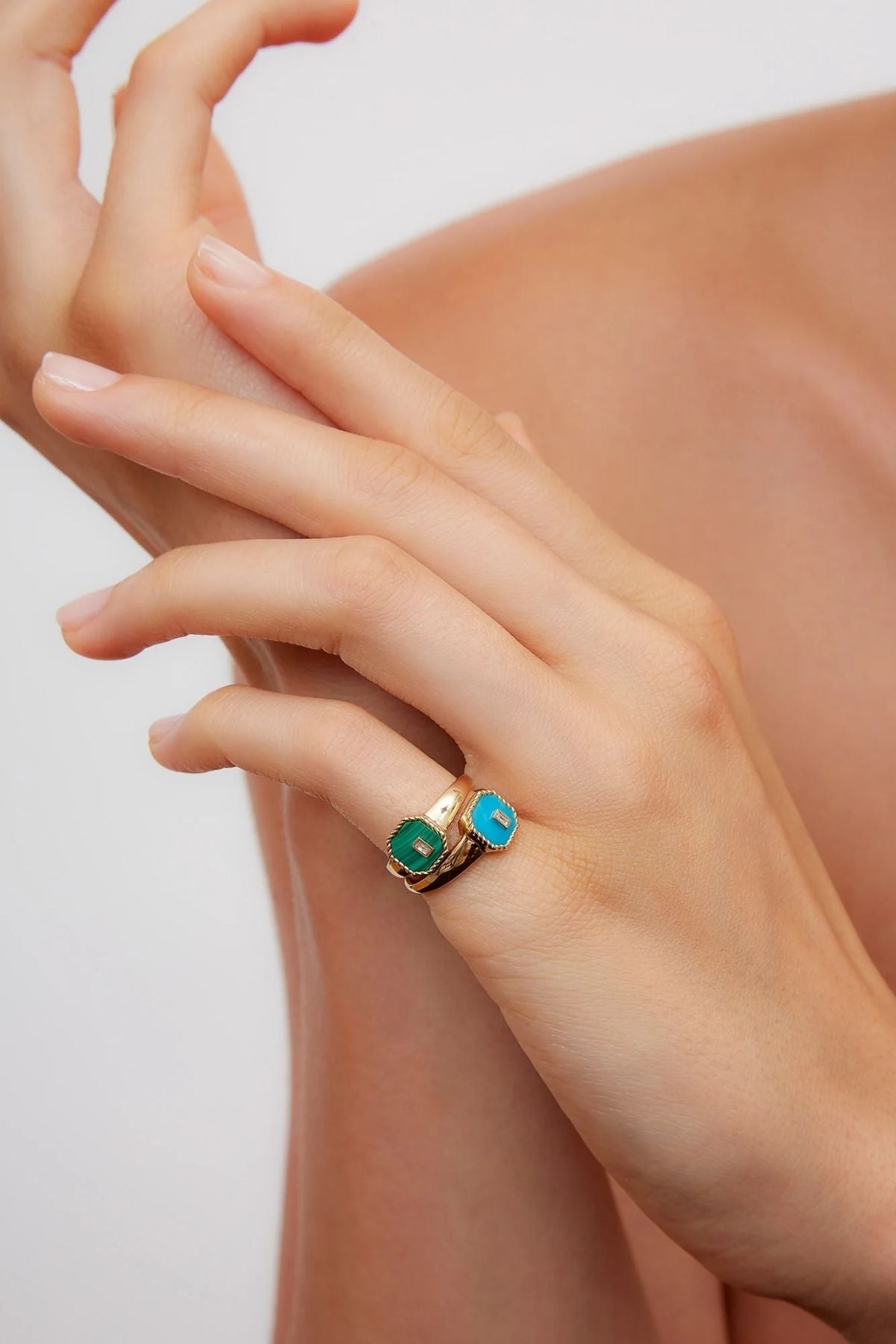 Yvonne Léon Baby Chevalier Turquoise Octagon Signet Ring - Yellow Gold