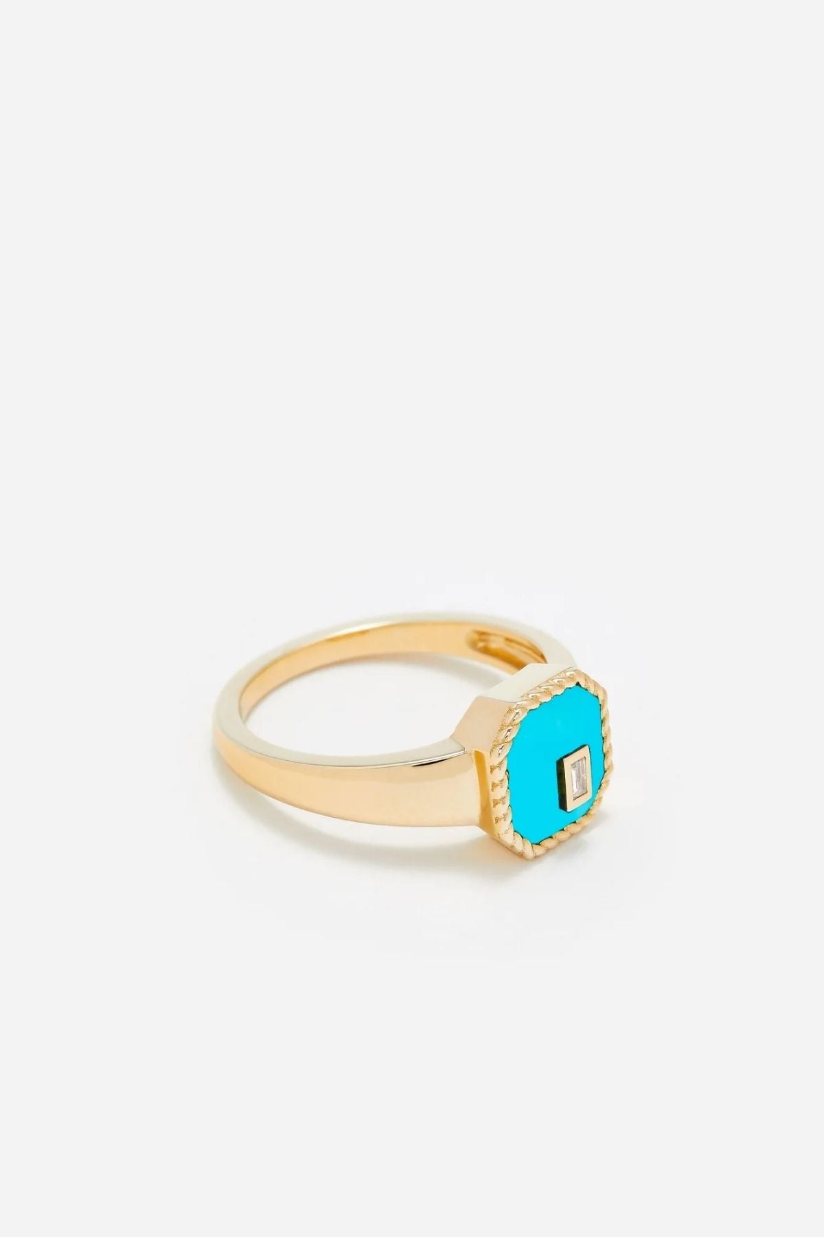 Yvonne Léon Baby Chevalier Turquoise Octagon Signet Ring - Yellow Gold