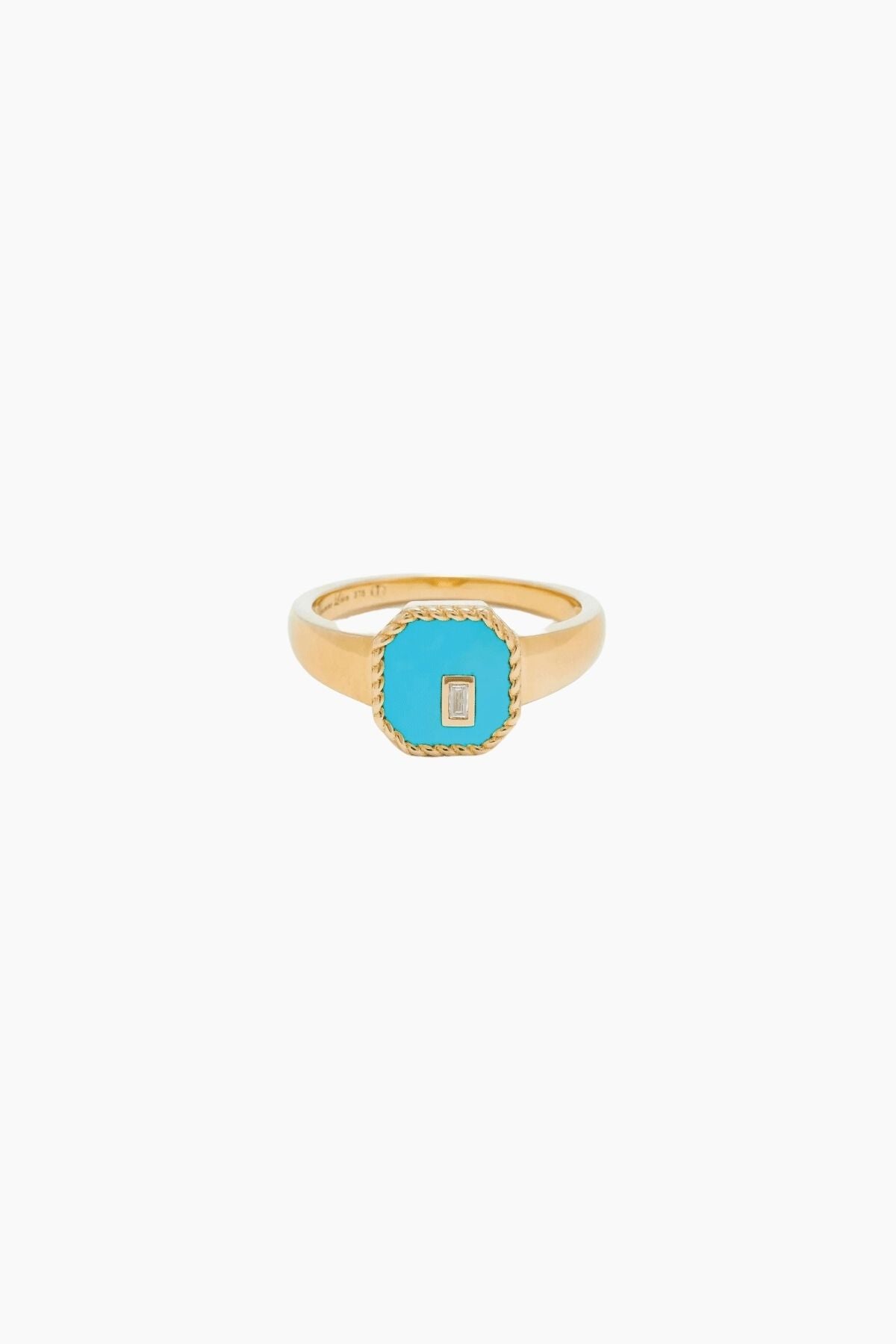 Yvonne Léon Baby Chevalier Turquoise Octagon Signet Ring - Yellow Gold