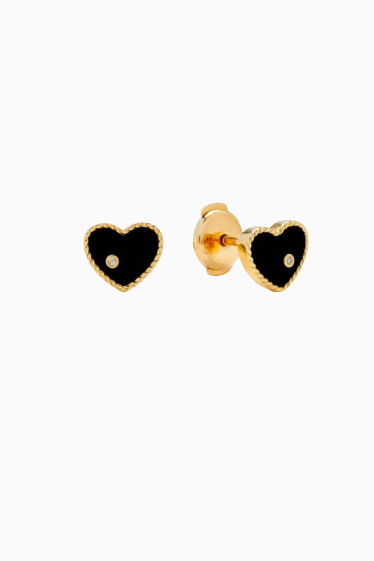 Yvonne Léon Baby Coeur Heart Earrings - Onyx/ Yellow Gold