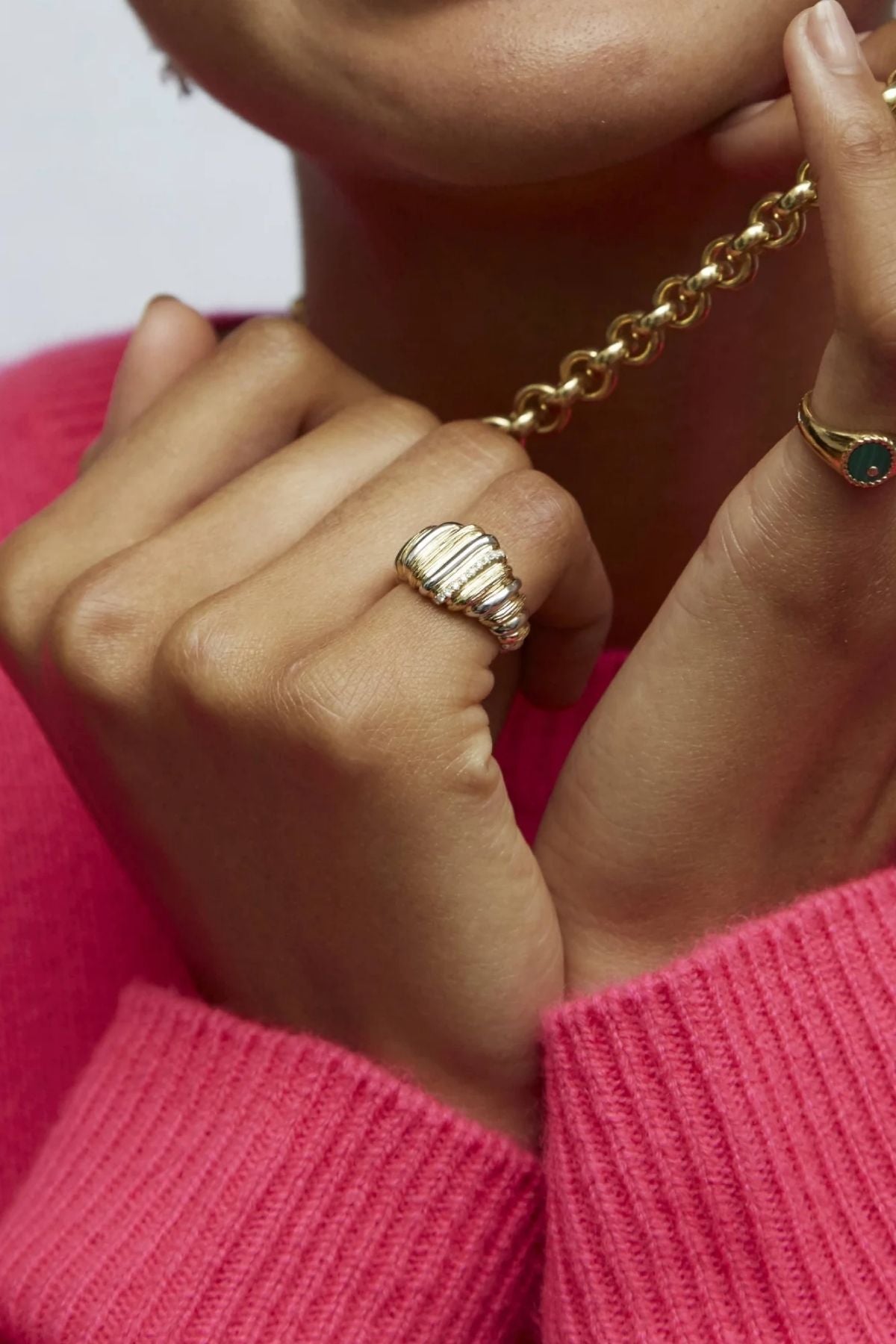 Yvonne Léon Chevaliere Gaufrette Diamond Ring - Yellow/ White Gold