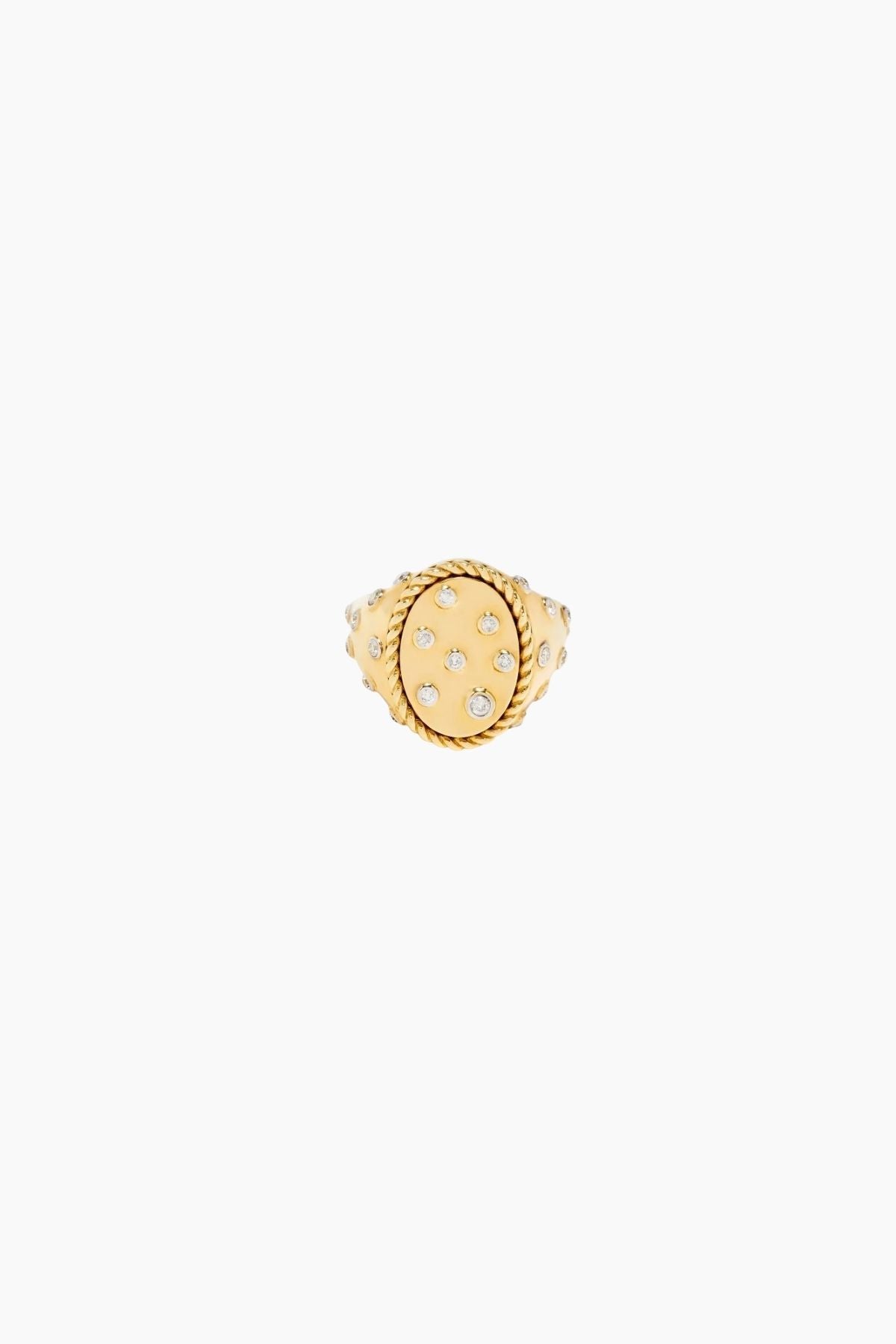 Yvonne Léon Chevaliere Ovale Plumetis Diamants - Yellow Gold