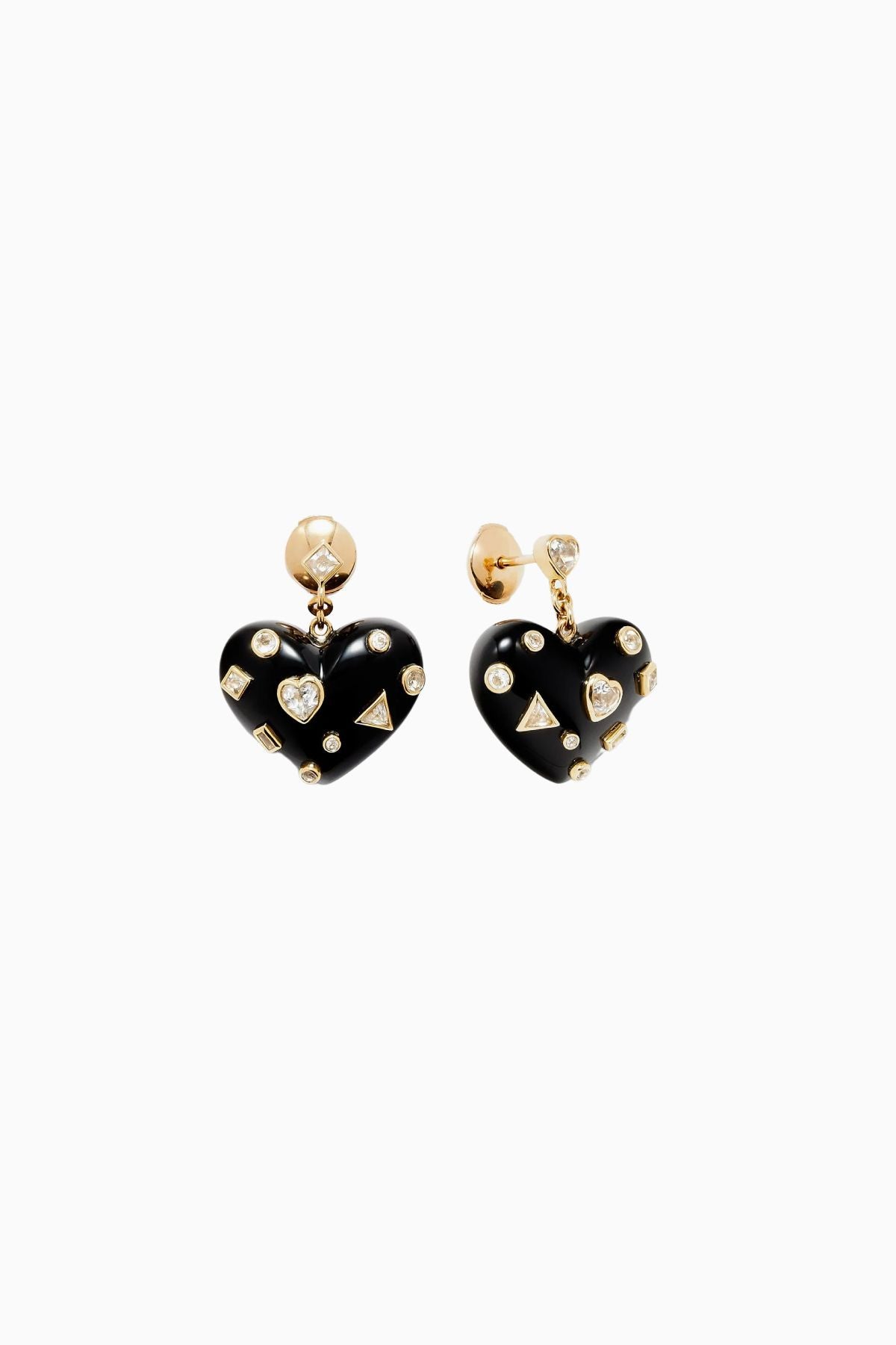 Yvonne Léon Confetti Heart Onyx Earrings - Yellow Gold – GRACE