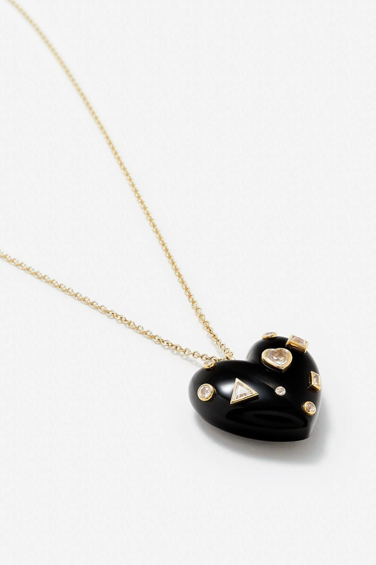 Yvonne Léon Confetti Heart Onyx Necklace - Yellow Gold