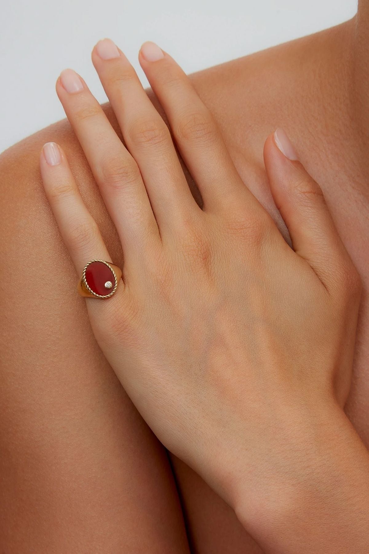 Yvonne Léon Large Red Agate Oval Chevalier Ring - Yellow Gold