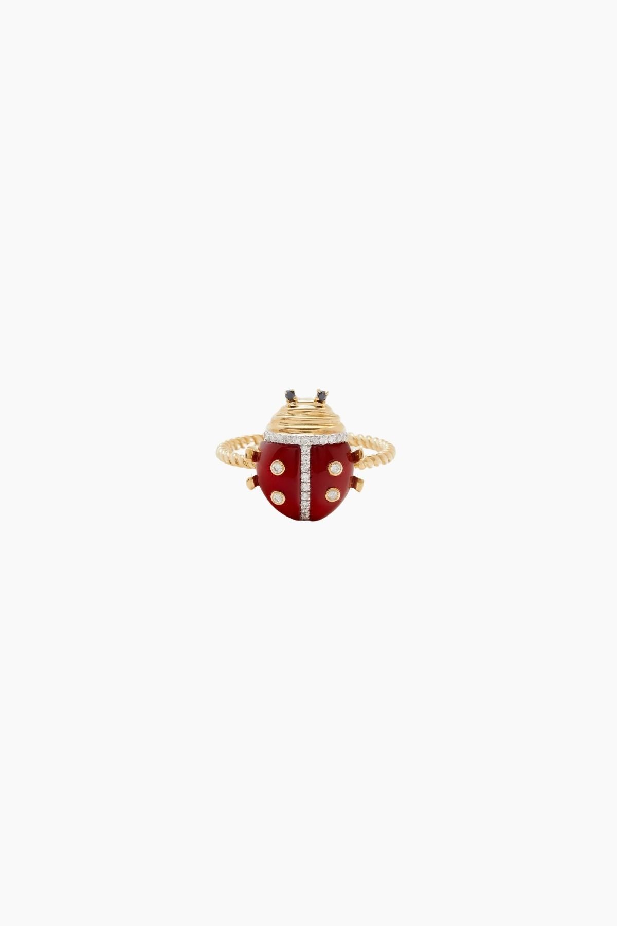 Yvonne Léon Mini Ladybug Red Agate Ring - Yellow Gold