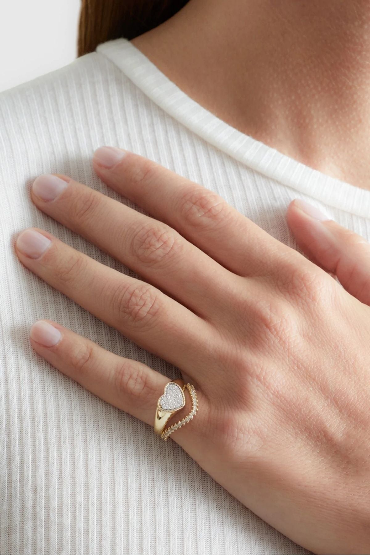 Yvonne Léon Mini Set Chevaliere Heart Diamond & Wave Ring - Yellow Gold