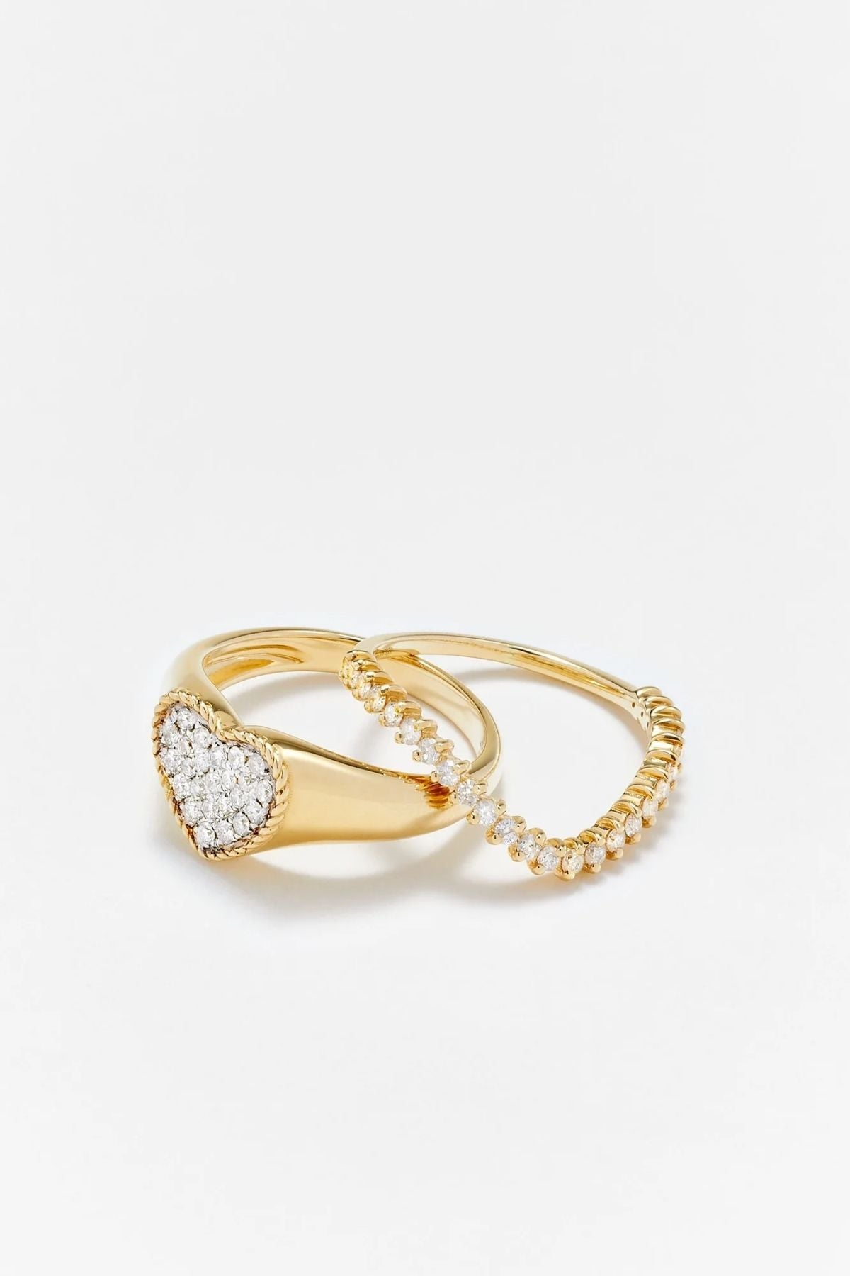 Yvonne Léon Mini Set Chevaliere Heart Diamond & Wave Ring - Yellow Gold