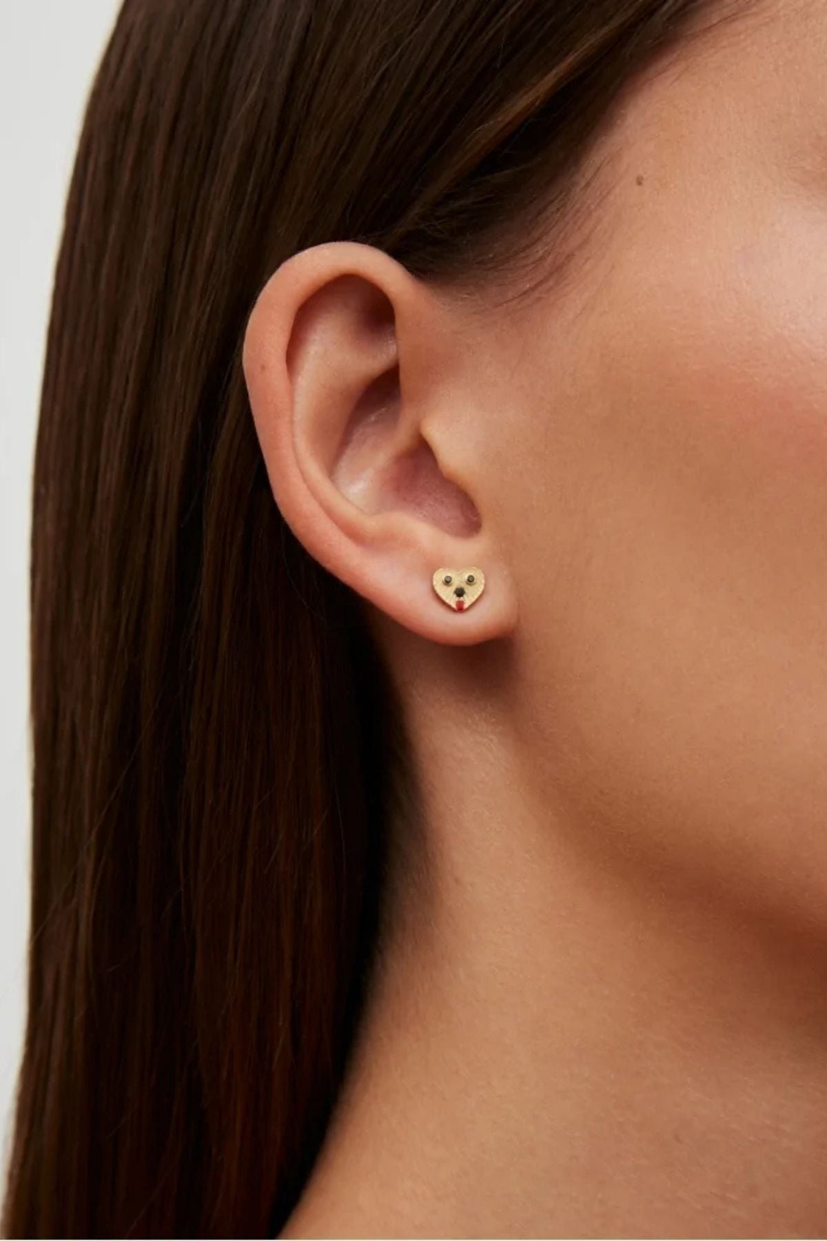Yvonne Léon Nano Puce Toutou Heart Puppy Earring - Yellow Gold