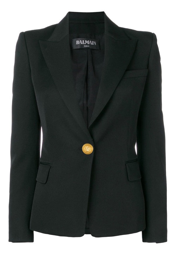 Balmain Single Button Classic Wool Blazer - Black/ Gold (3681352941621)