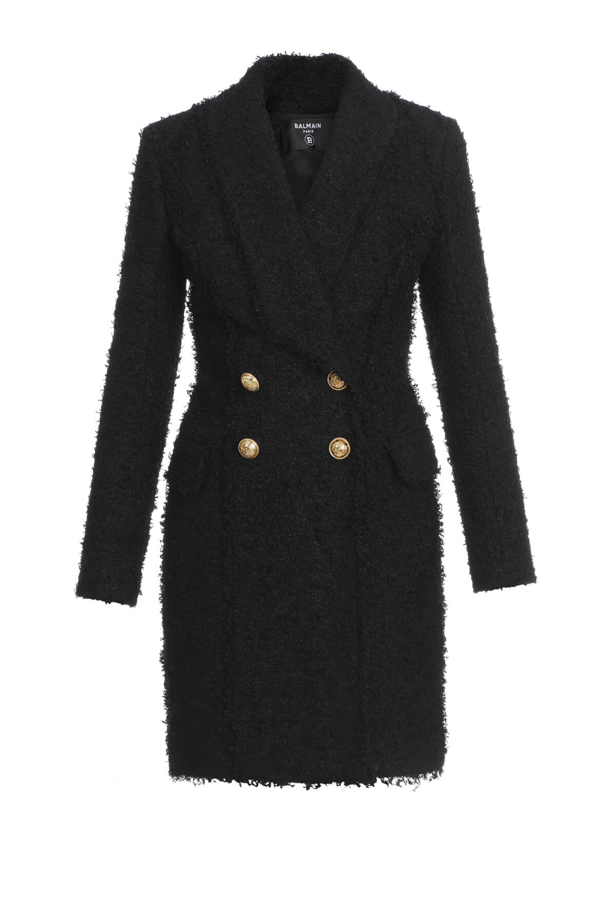 Balmain Double Breasted Tweed Coat - Black