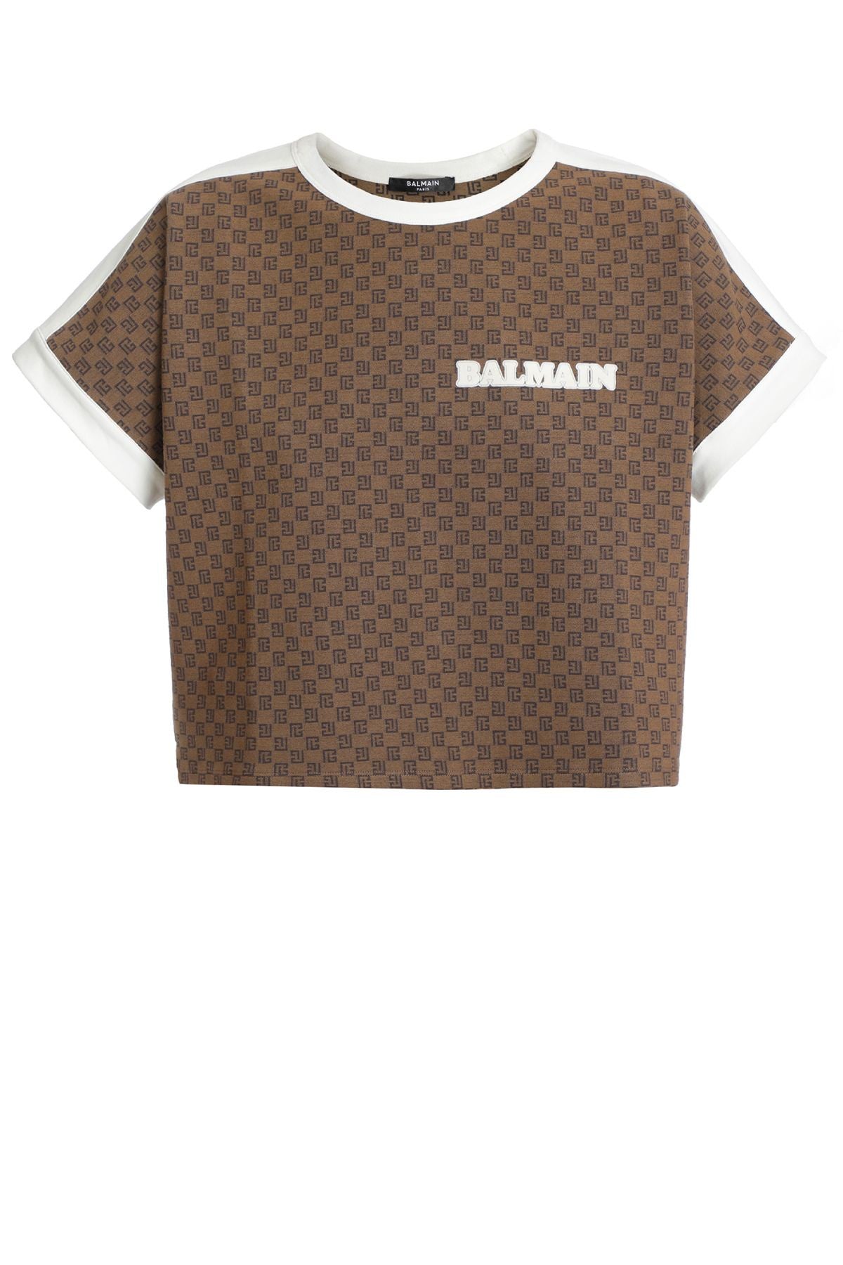 Balmain Monogram Cropped T-Shirt - Brown/ Cream