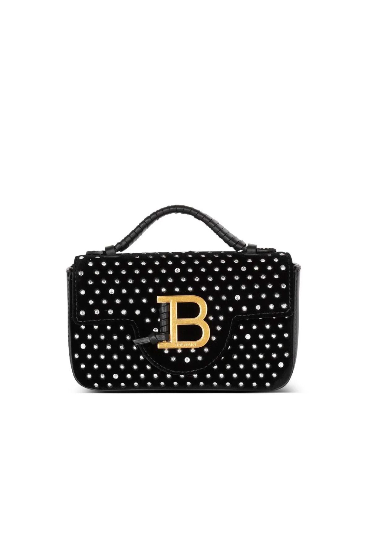 Balmain BBuzz Crystal Embellished Velvet Mini Bag - Black