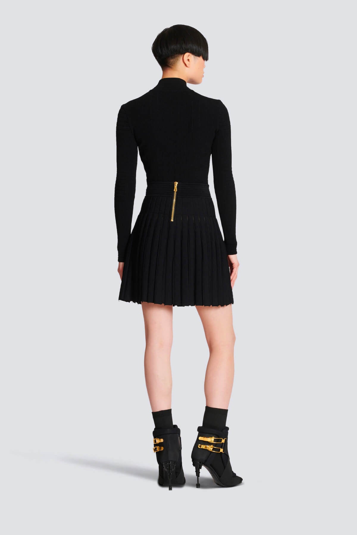 Balmain Pleated Knit Mini Skirt - Black