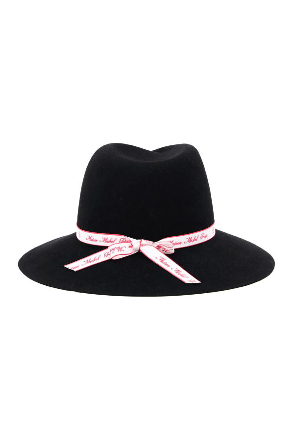 Maison Michel 1001130001 Virginie Neon Pink Logo Felt Hat - Black Back