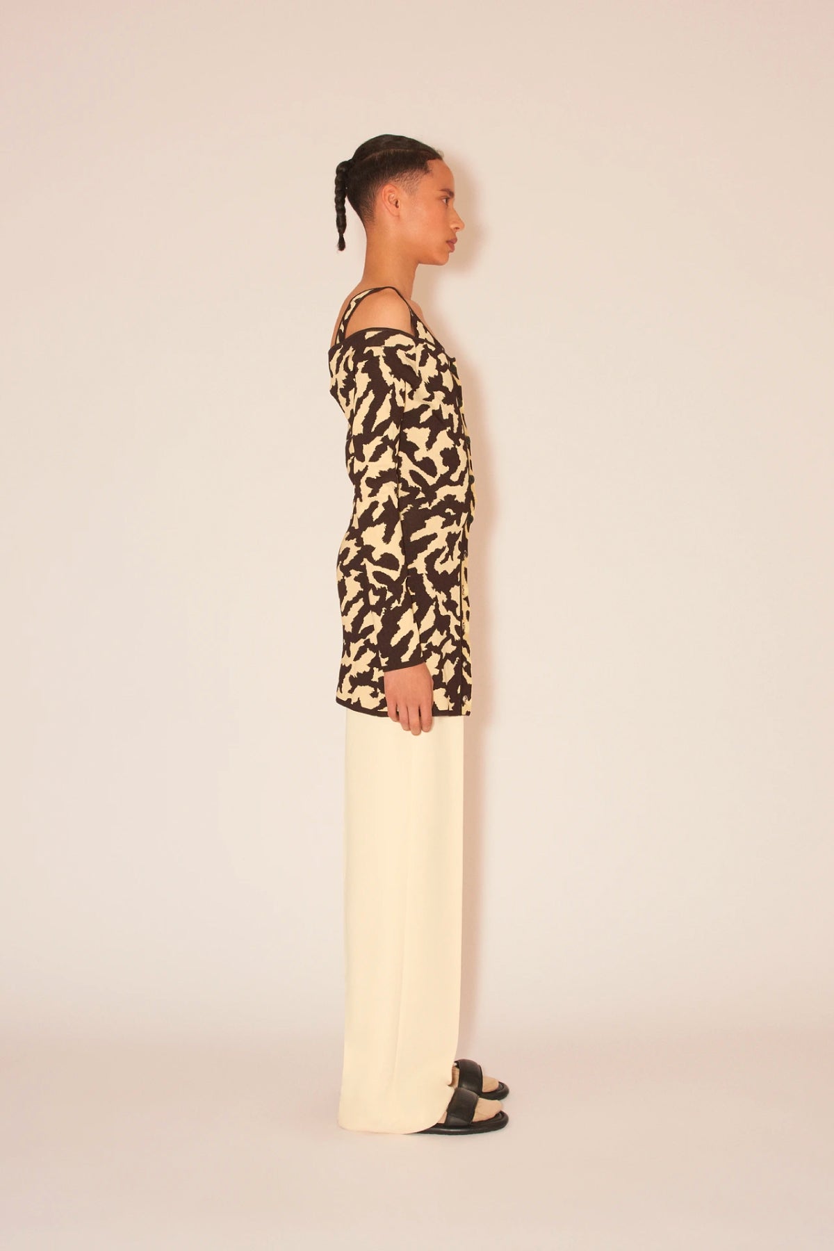 Nanushka Minna Off Shoulder Painterly Animal Jacquard Mini Dress - Brown/ Wax