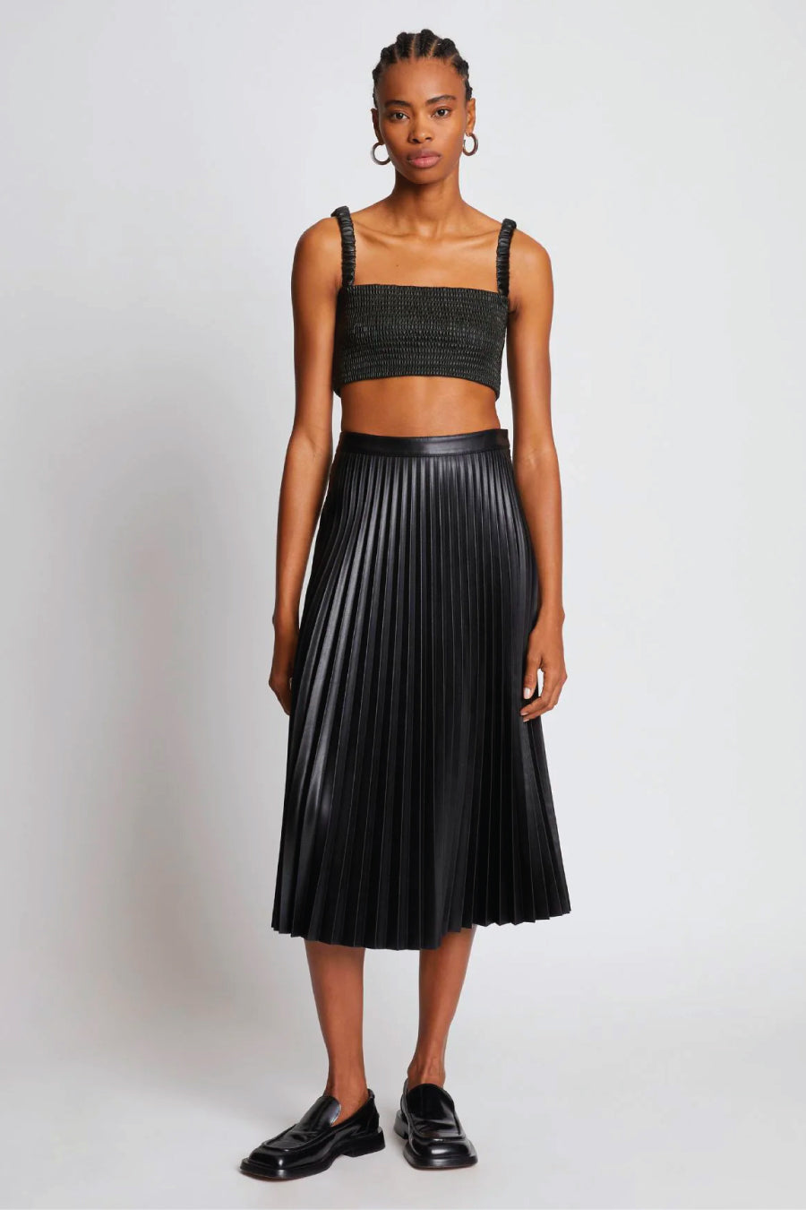 Proenza Schouler White Label Faux Leather Smocked Top - Black