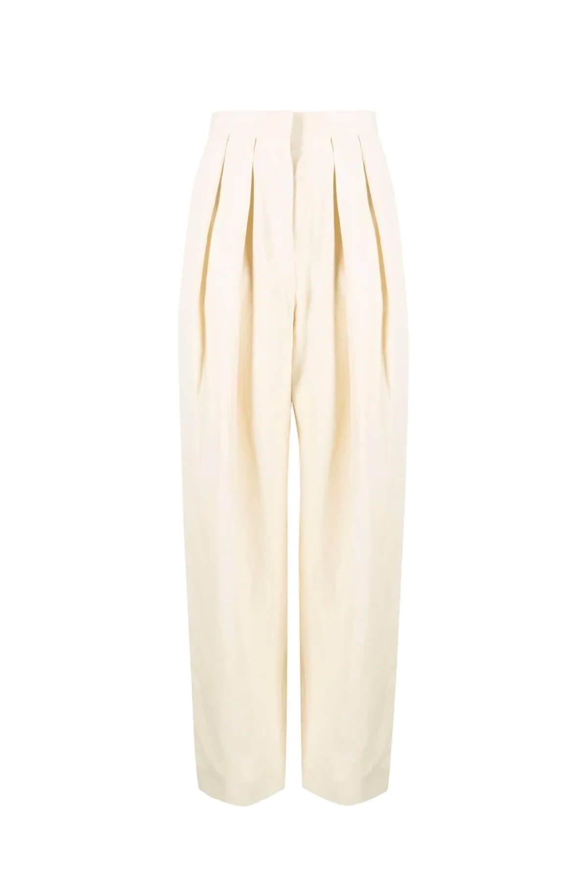 Stella McCartney Fluid Linen Pleat Front Trousers - Buttermilk