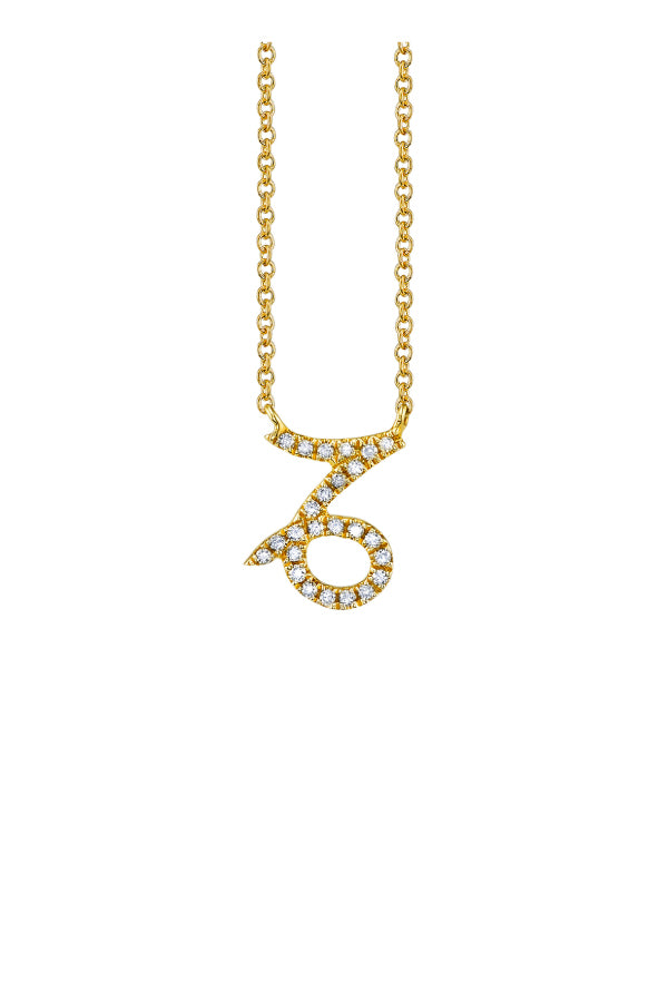 Sydney Evan N34390 Pave Capricorn Charm Necklace - Yellow Gold