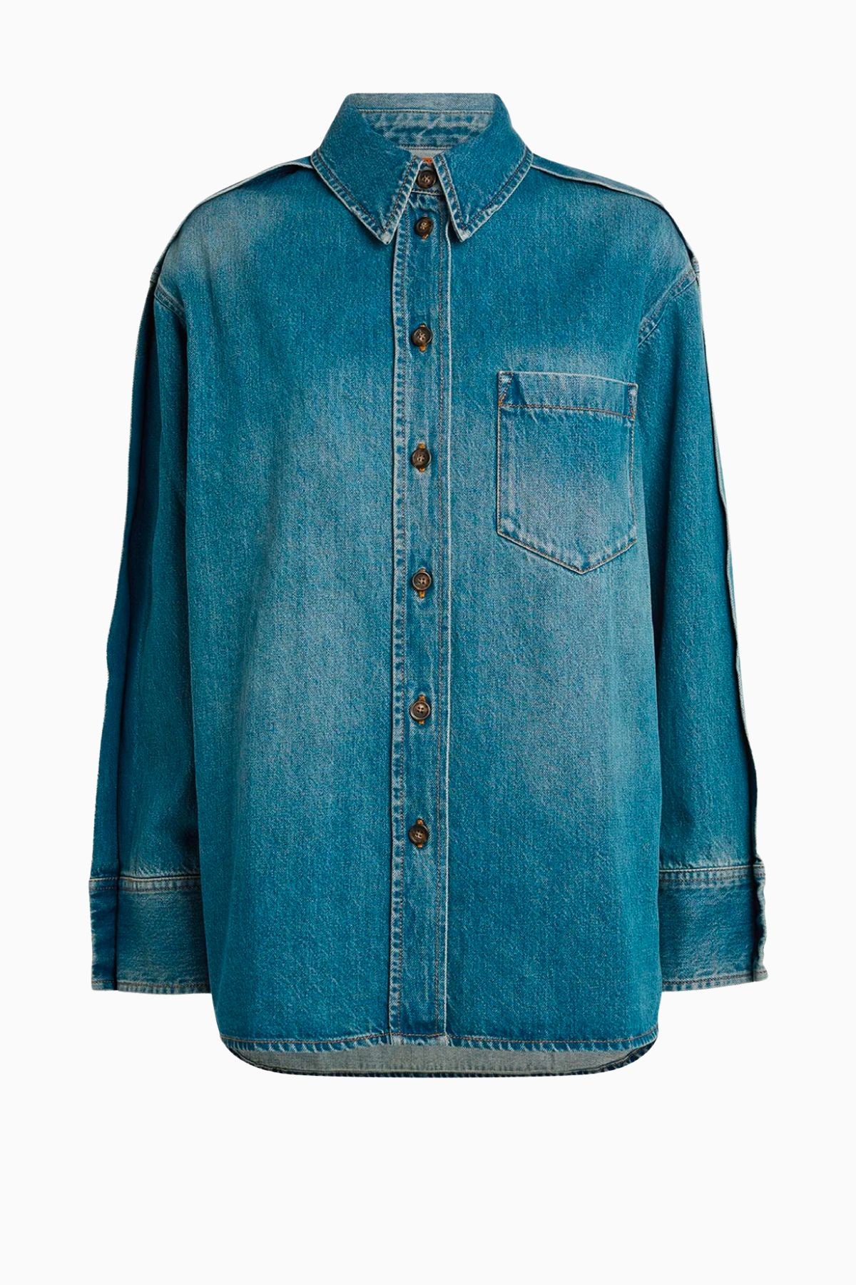 Victoria Beckham Oversized Pleat Detail Denim Shirt - Vintage Wash