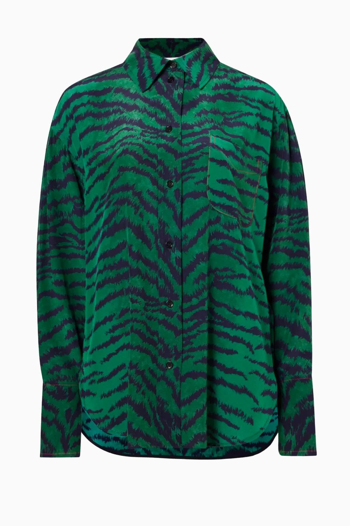 Victoria Beckham Tiger Print Pyjama Shirt - Green/ Navy Tiger