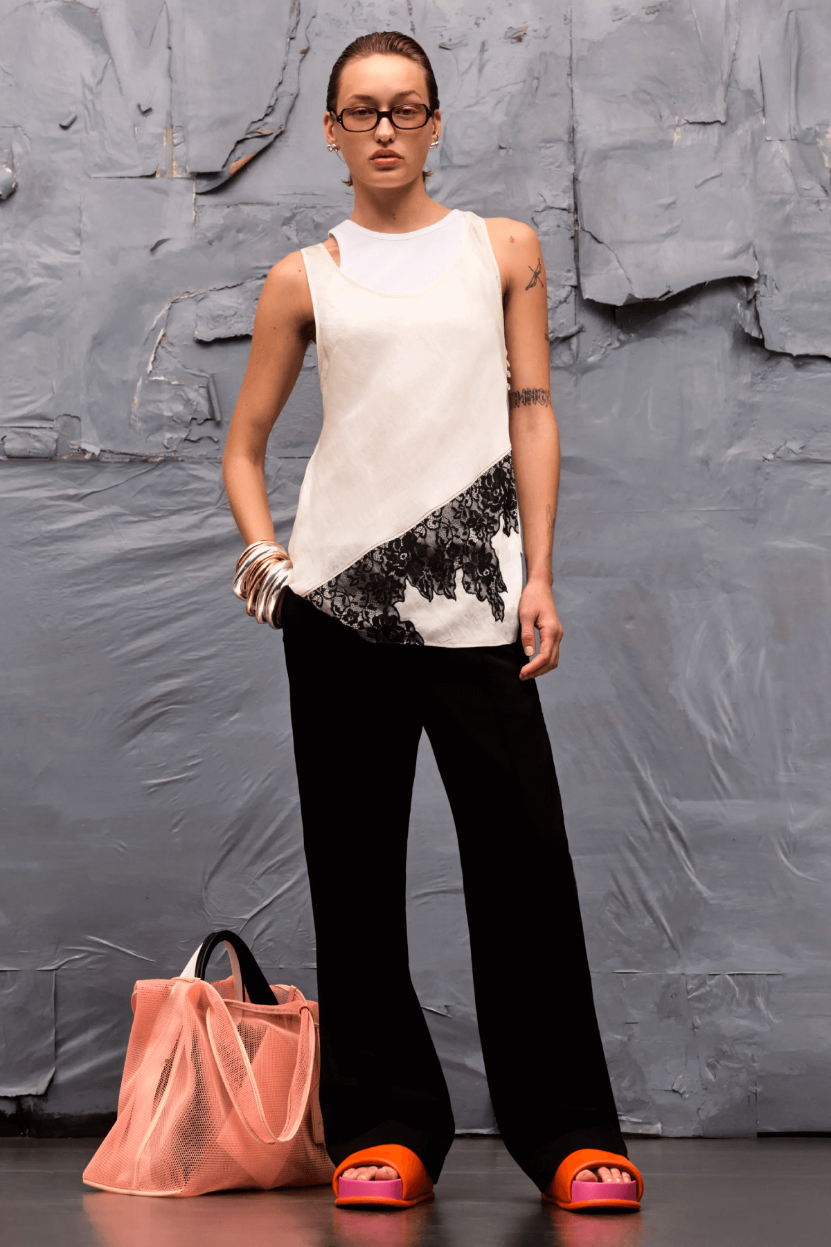 Spring Summer 23 Collection Phillip Lim New York Lace and Cotton Layered Tank Top