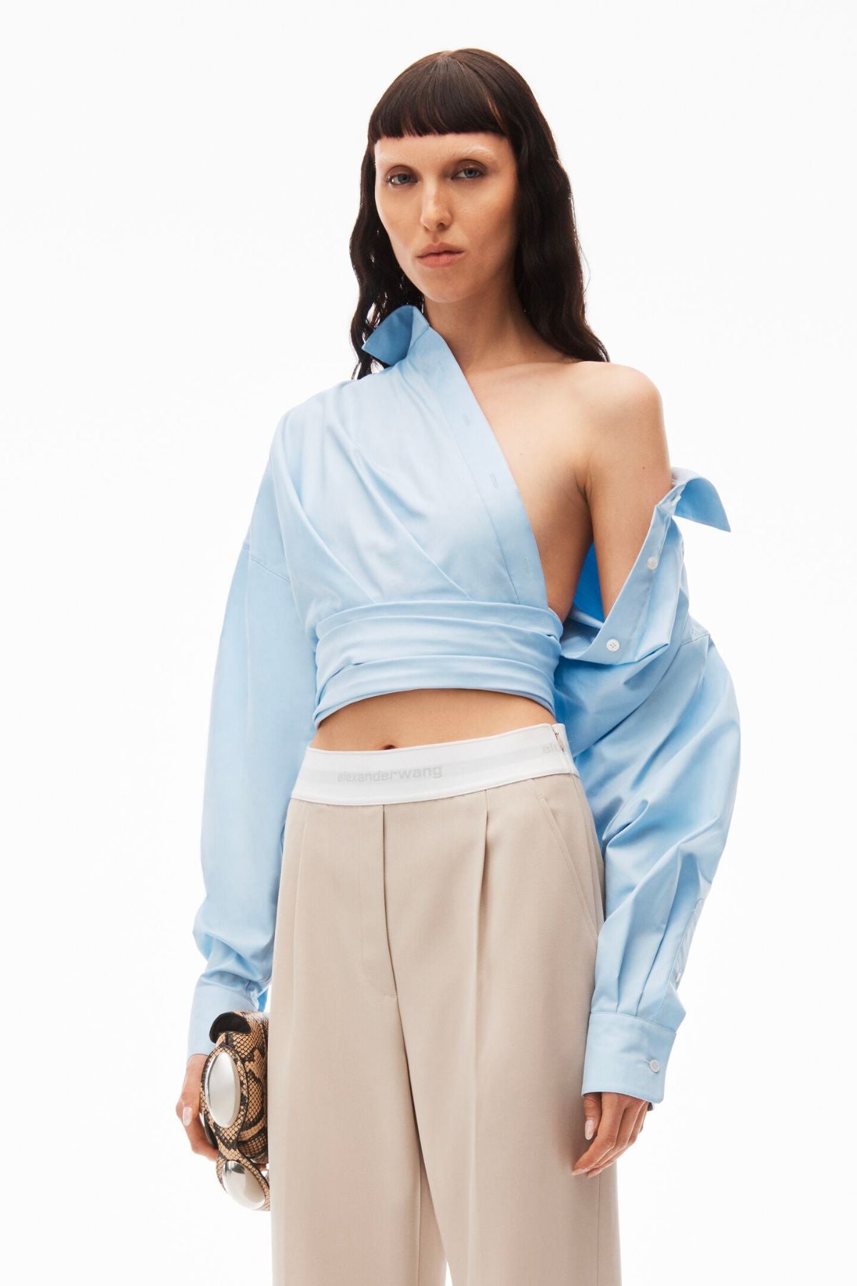 Alexander Wang High Waisted Logo Elastic Pleated Pants - Feather