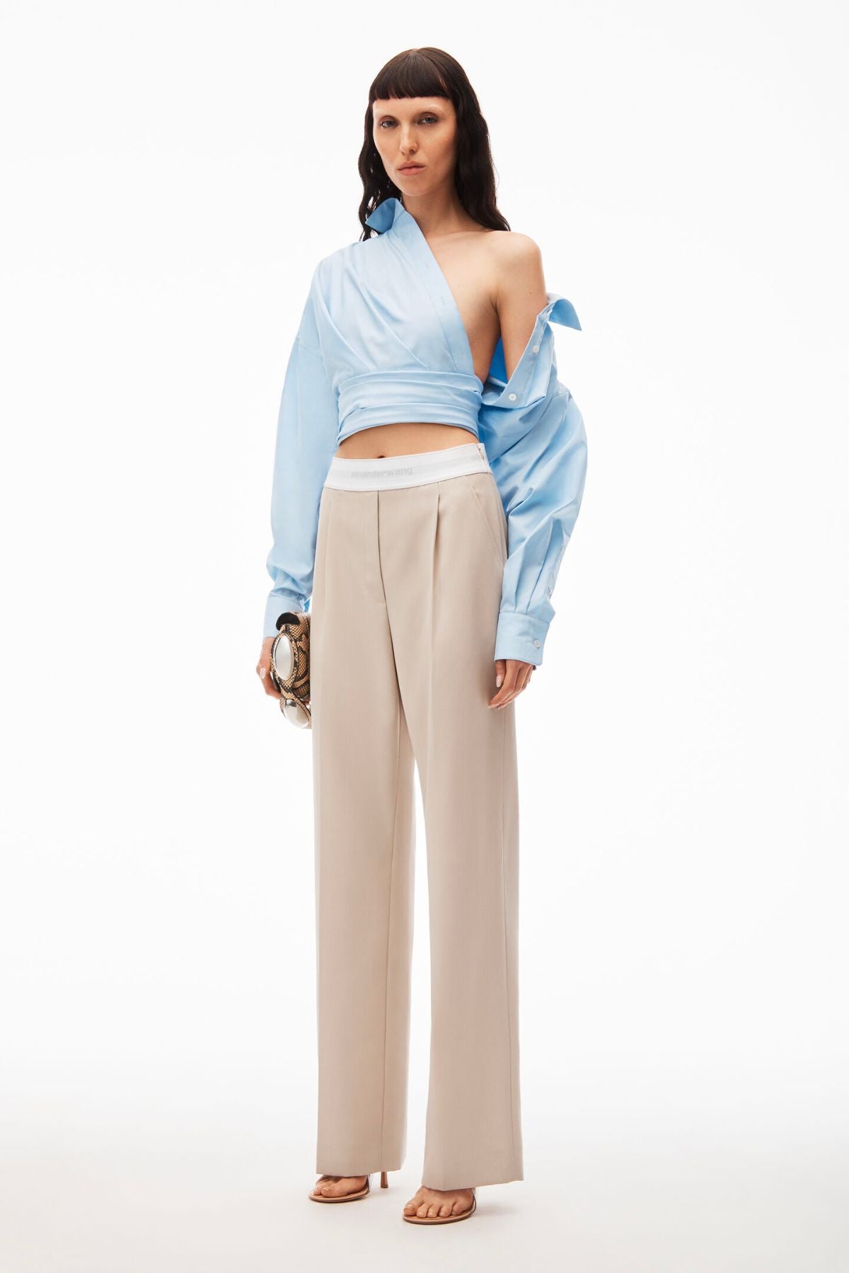 Alexander Wang High Waisted Logo Elastic Pleated Pants