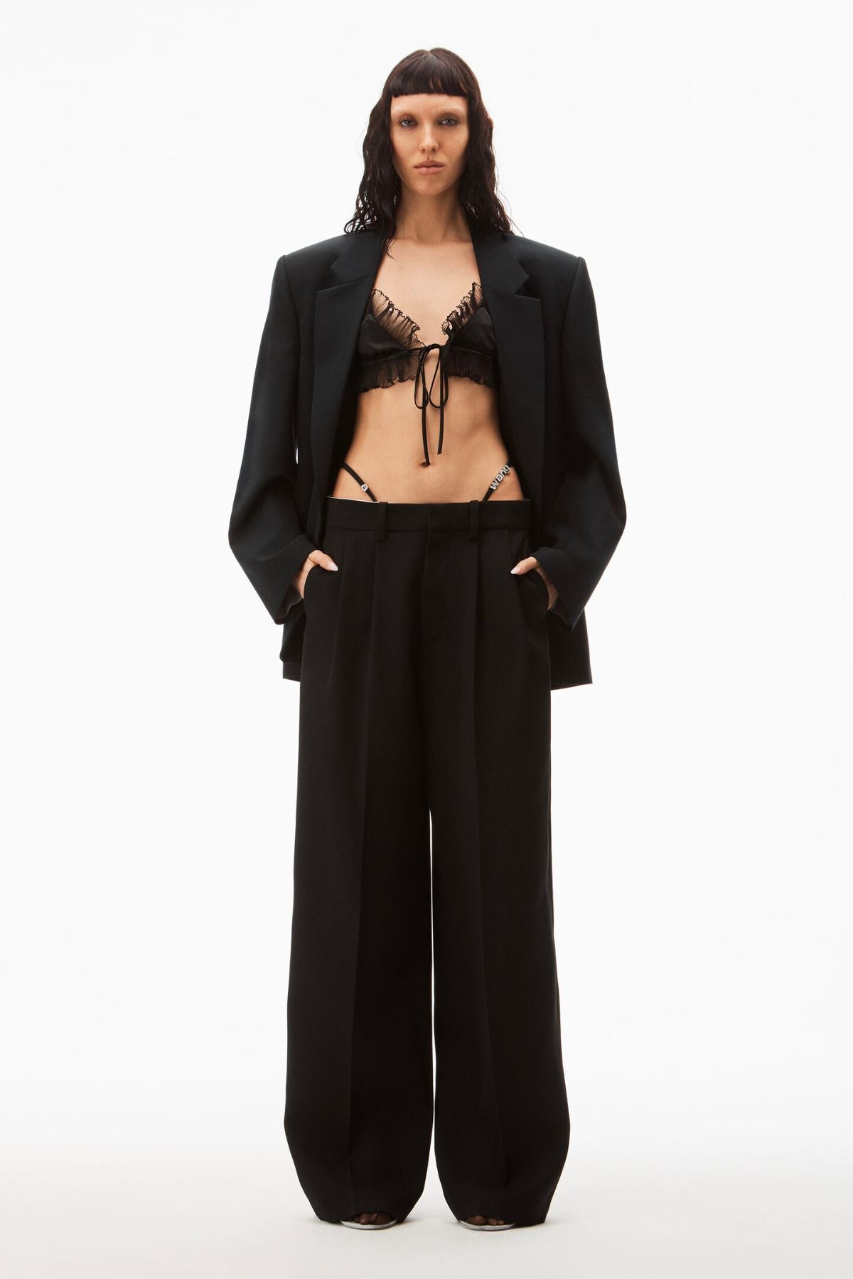 ALEXANDER WANG Chain-embellished ribbed wool-blend flared pants