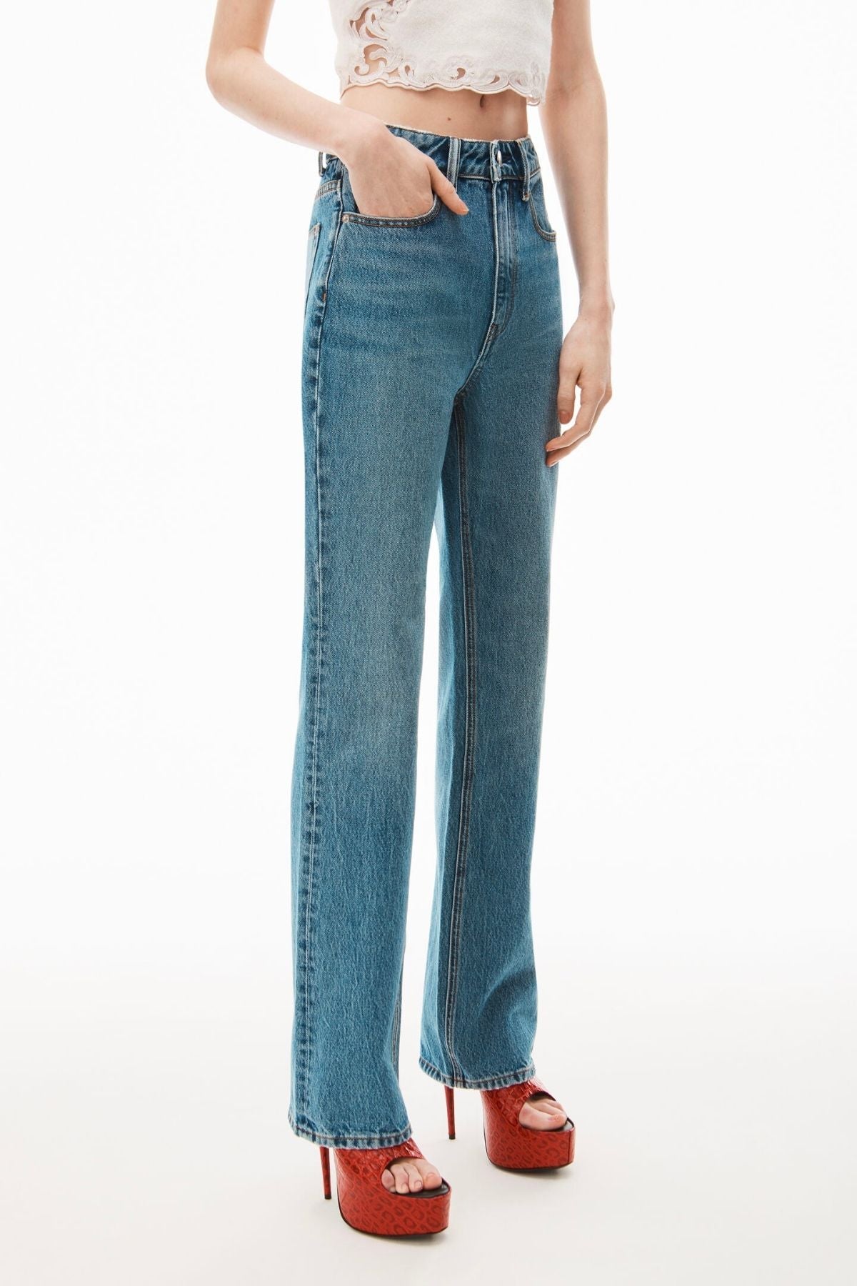 Alexander Wang Fly High-Rise Stacked Jean - Vintage Medium Indigo